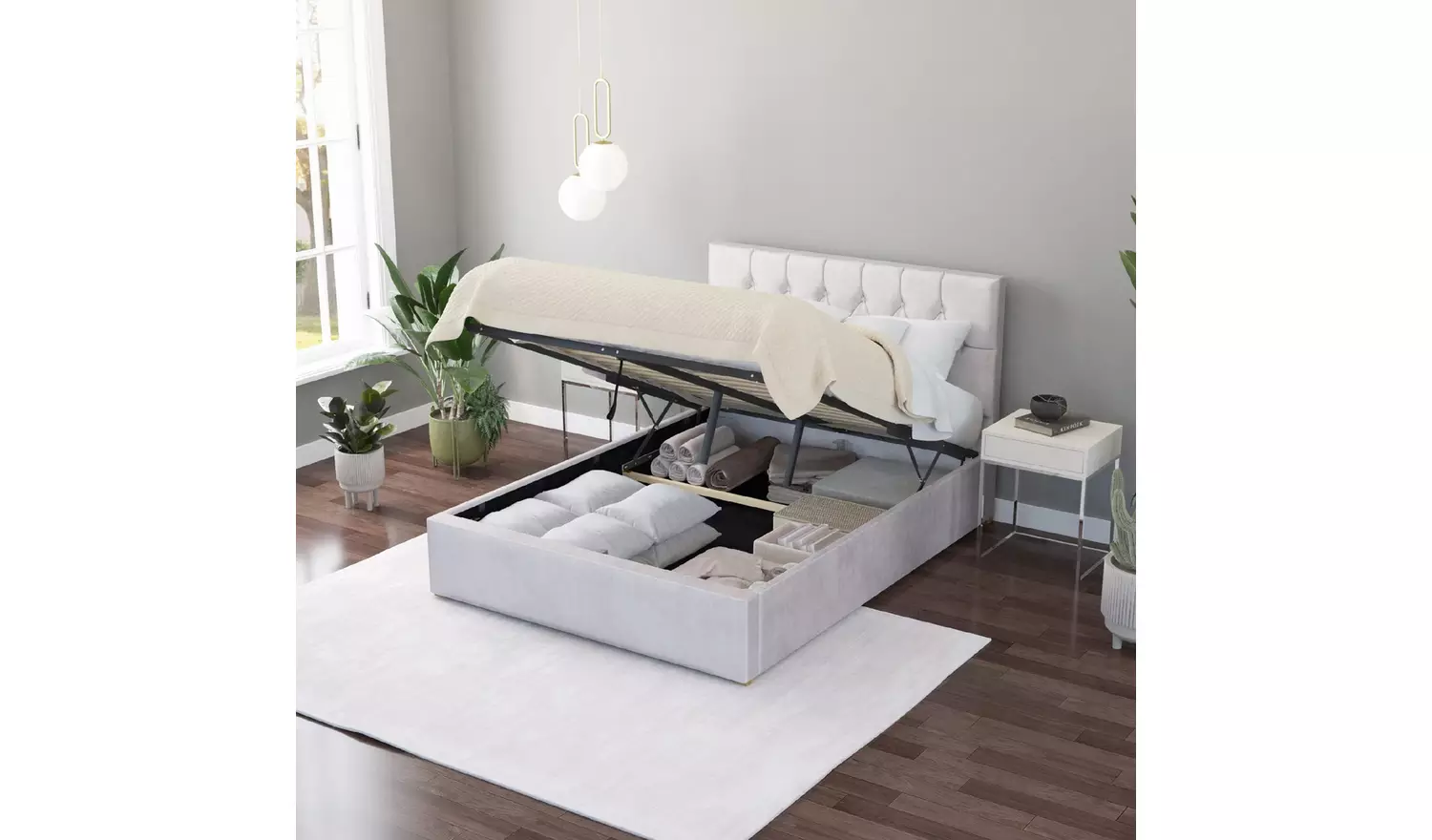 Aspire Olivier Kingsize Velvet End Lift Ottoman Bed - Silver