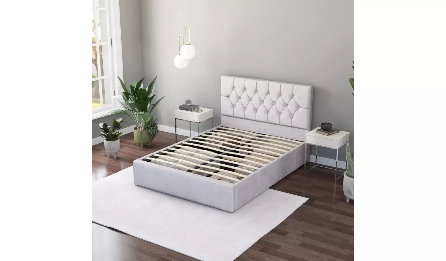 Aspire Olivier Kingsize Velvet End Lift Ottoman Bed - Silver