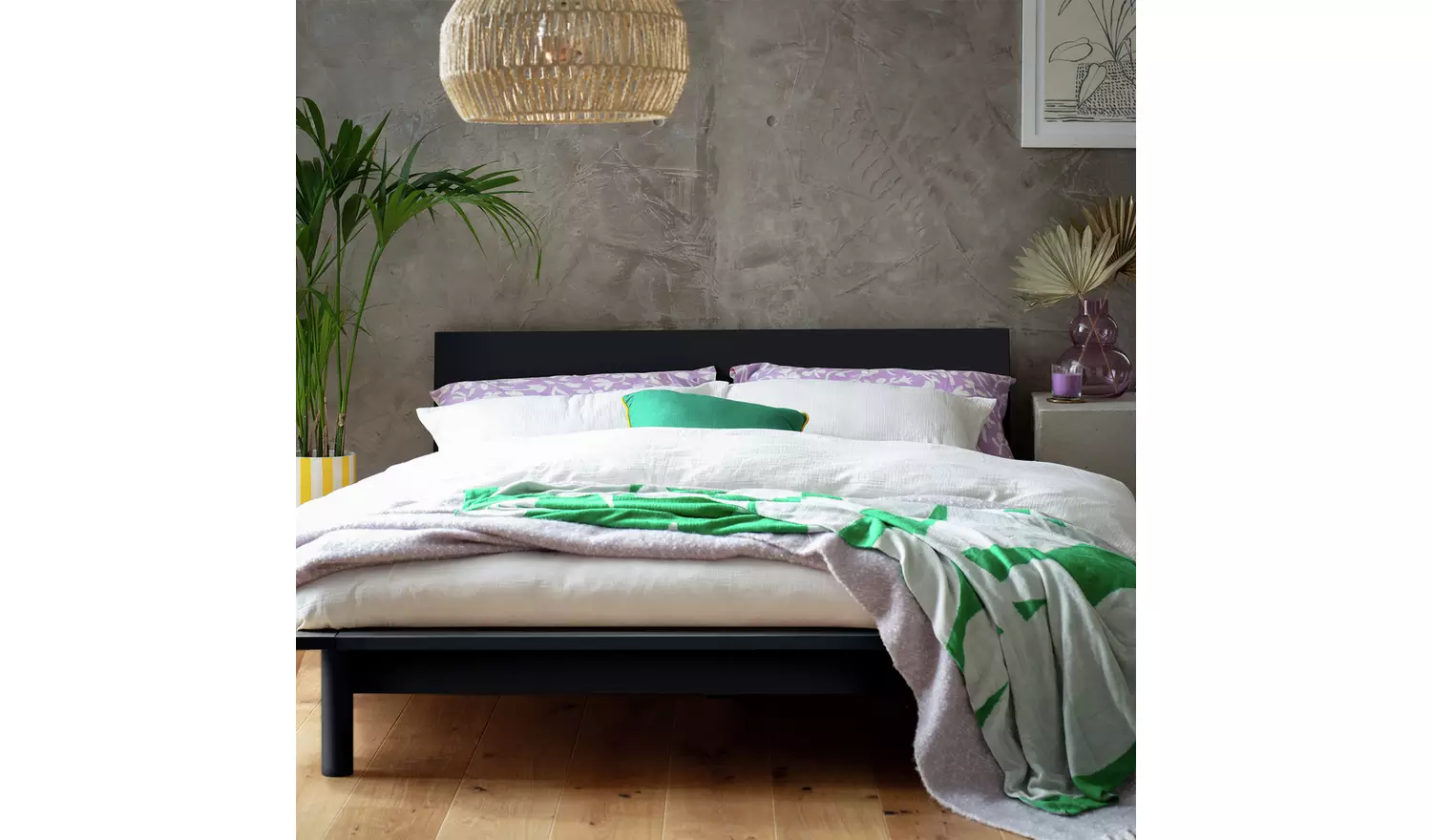 Habitat Akio Small Double Wooden Platform Bed Frame - Black