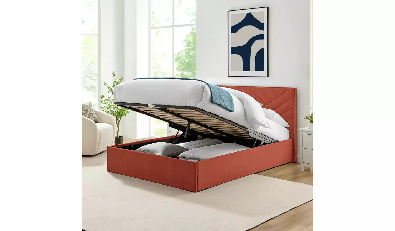 Argos Home Luca Double End Lift Ottoman Bed - Burnt Orange