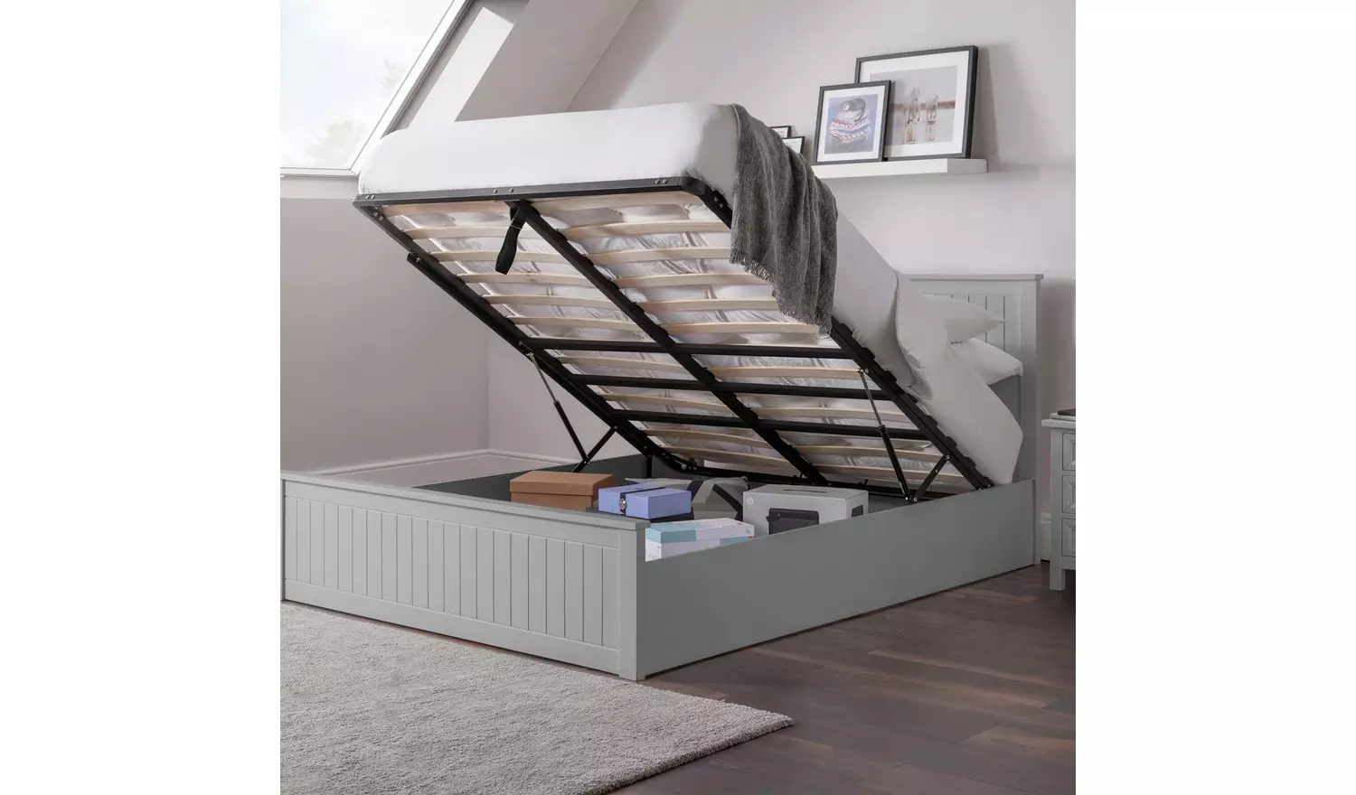 Julian Bowen Maine Kingsize End Lift Ottoman Bed - Grey