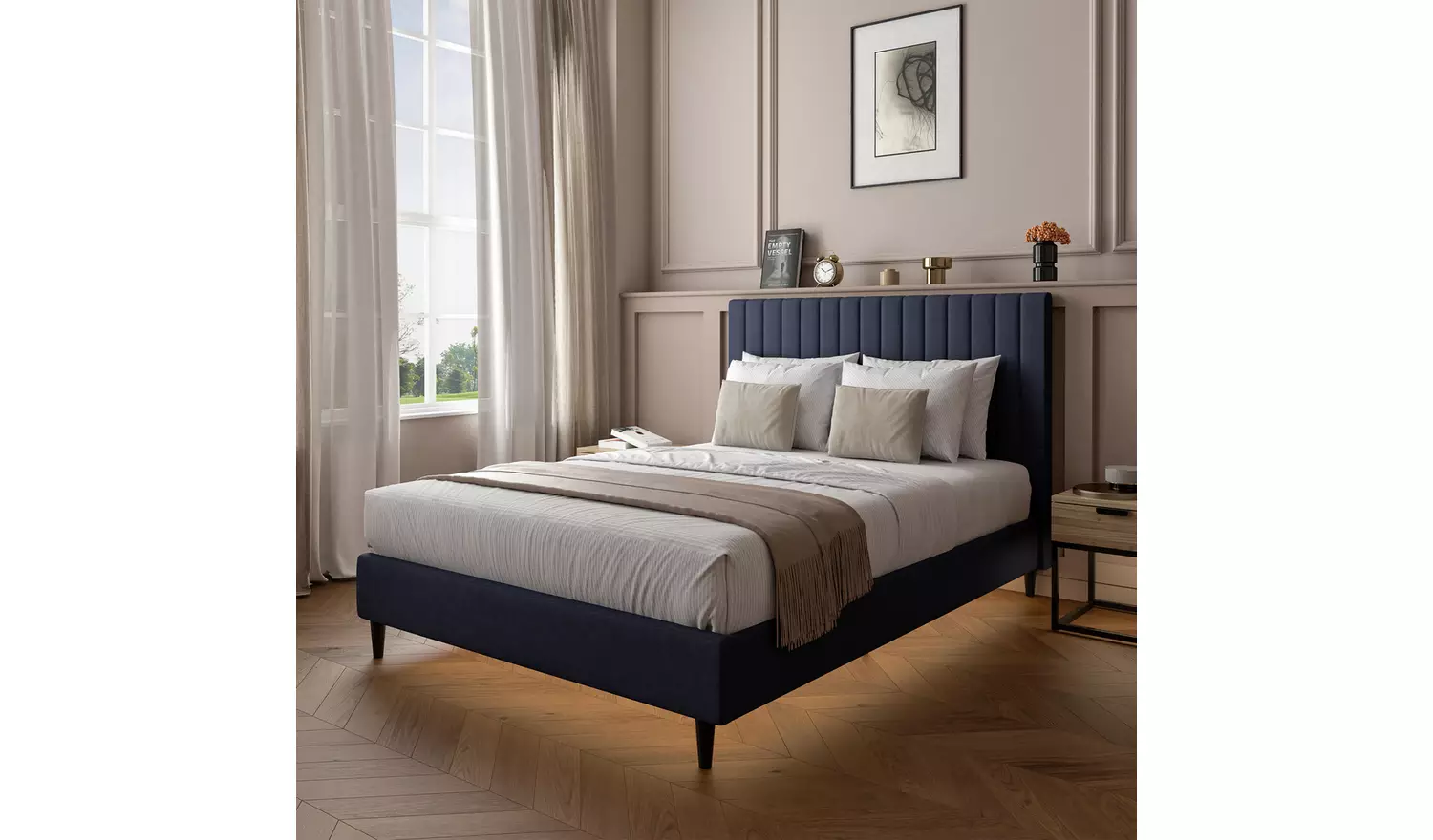 XR Living Maisie Double Fabric LED Bed Frame - Navy