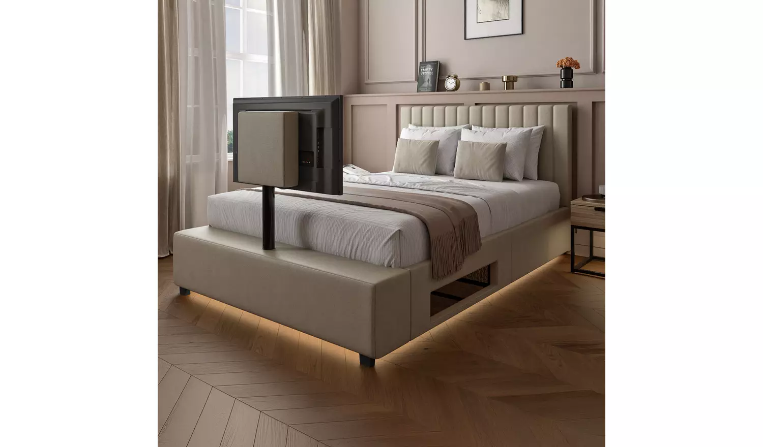 XR Living Maisie Kingsize TV LED Bed Frame - Cream