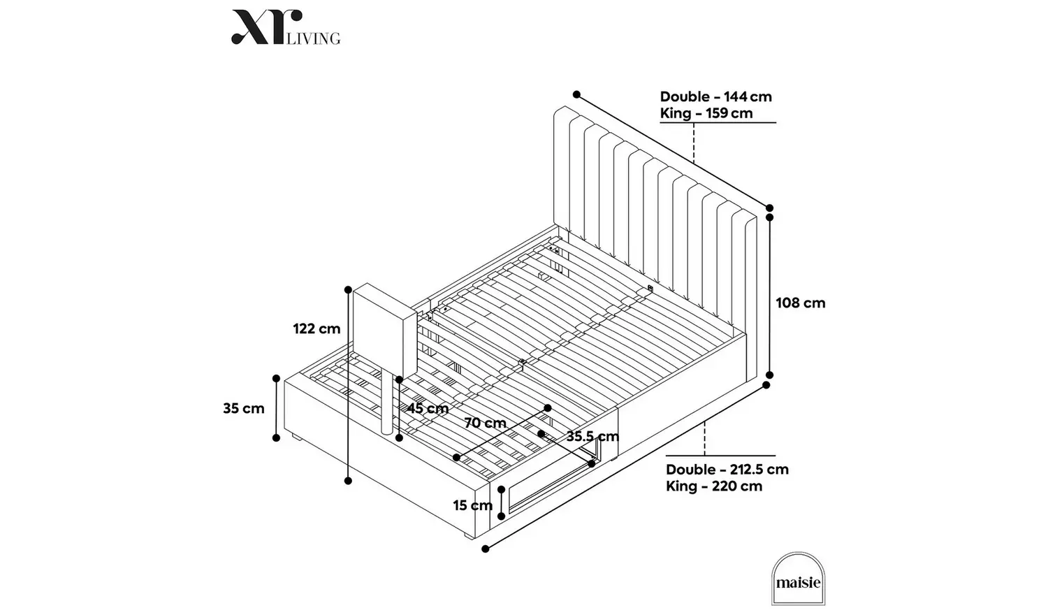 XR Living Maisie Kingsize TV LED Bed Frame - Cream