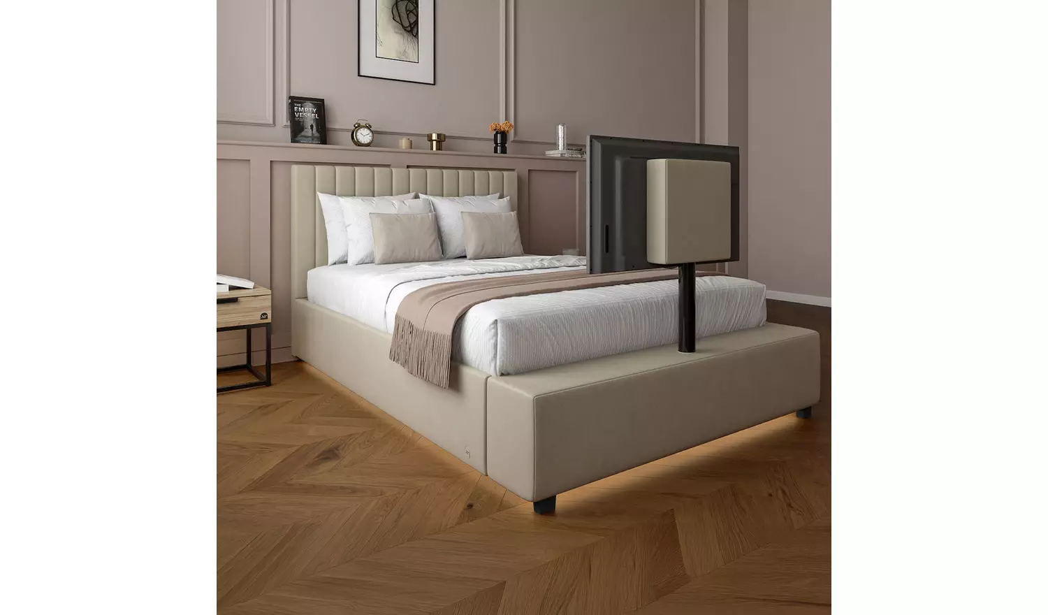 XR Living Maisie Kingsize TV LED Bed Frame - Cream