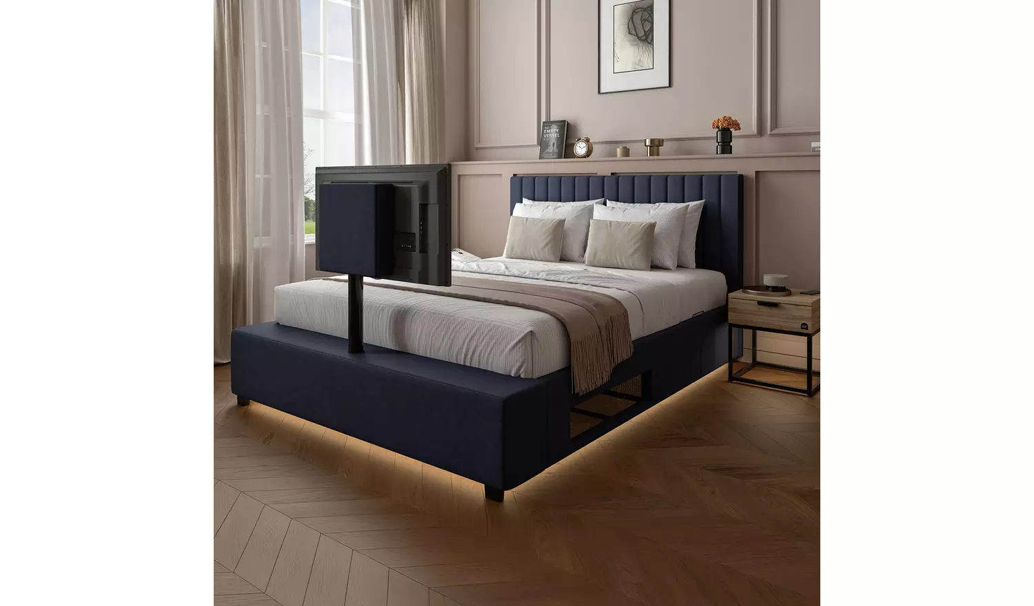 XR Living Maisie Kingsize TV LED Bed Frame - Navy
