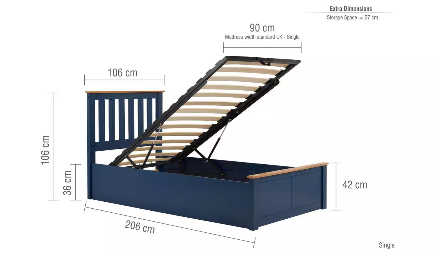 Birlea Phoenix Single End Lift Ottoman Bed - Navy