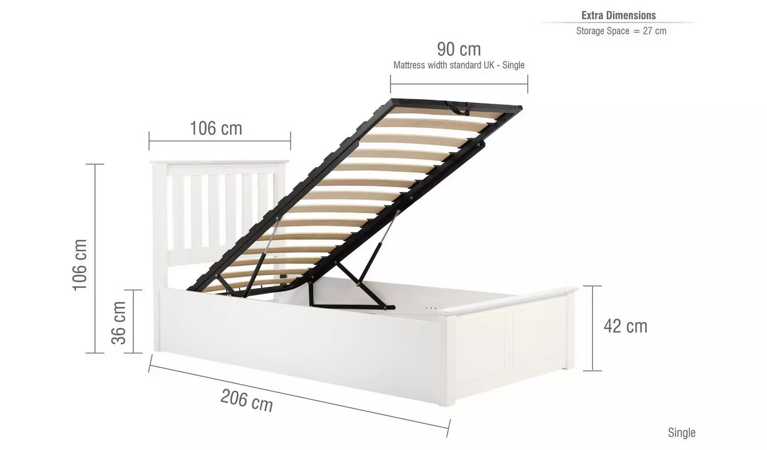 Birlea Phoenix Single End Lift Ottoman Bed - White
