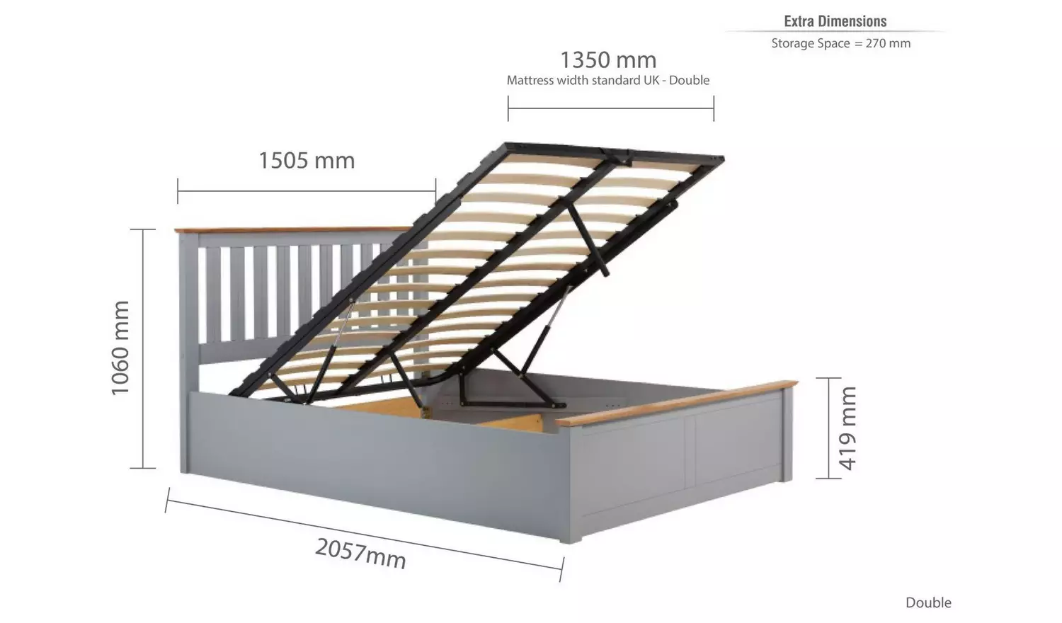 Birlea Phoenix Double End Lift Ottoman Bed - Pearl Grey