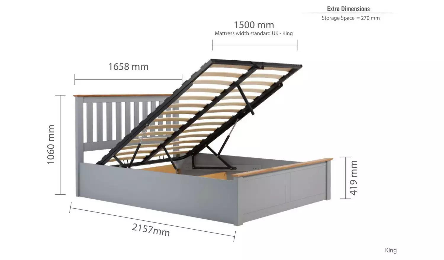 Birlea Phoenix Kingsize End Lift Ottoman Bed - Pearl Grey