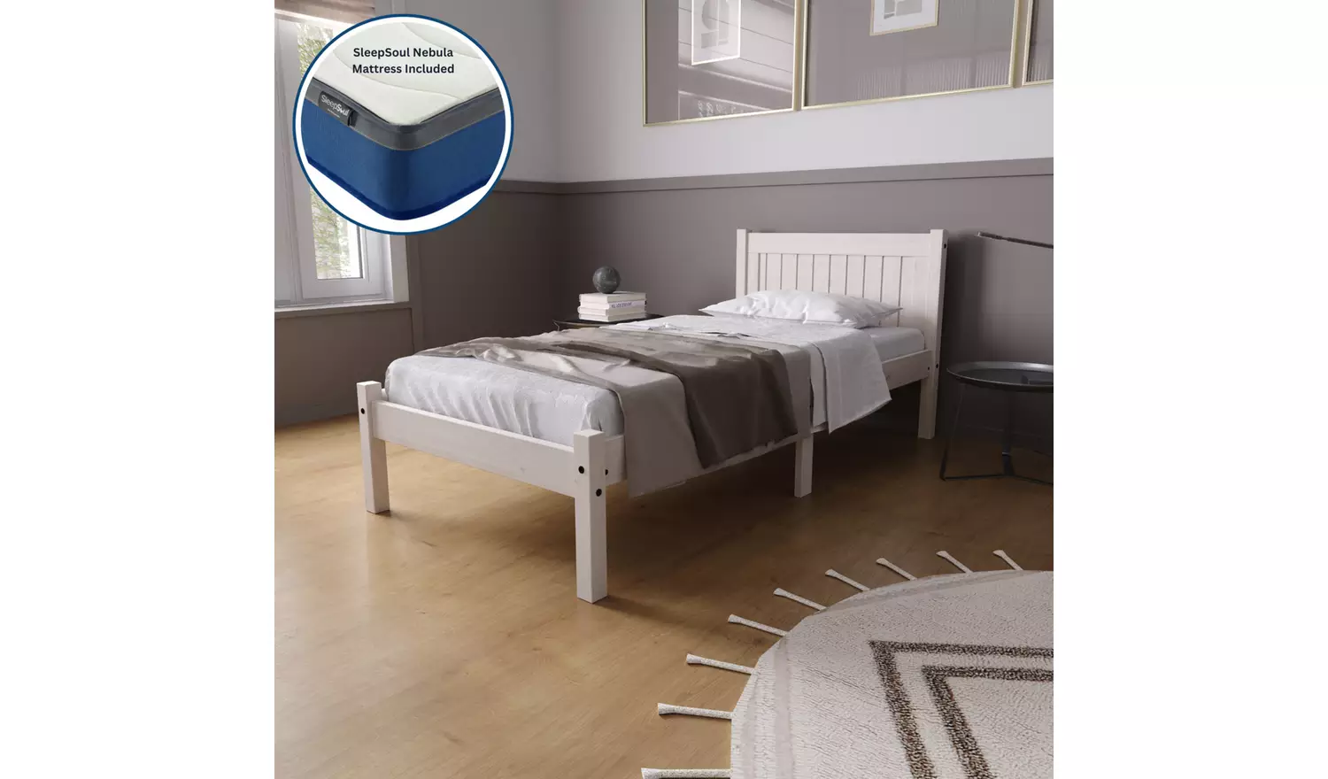 Birlea Rio Single Bed Frame with Mattress - White
