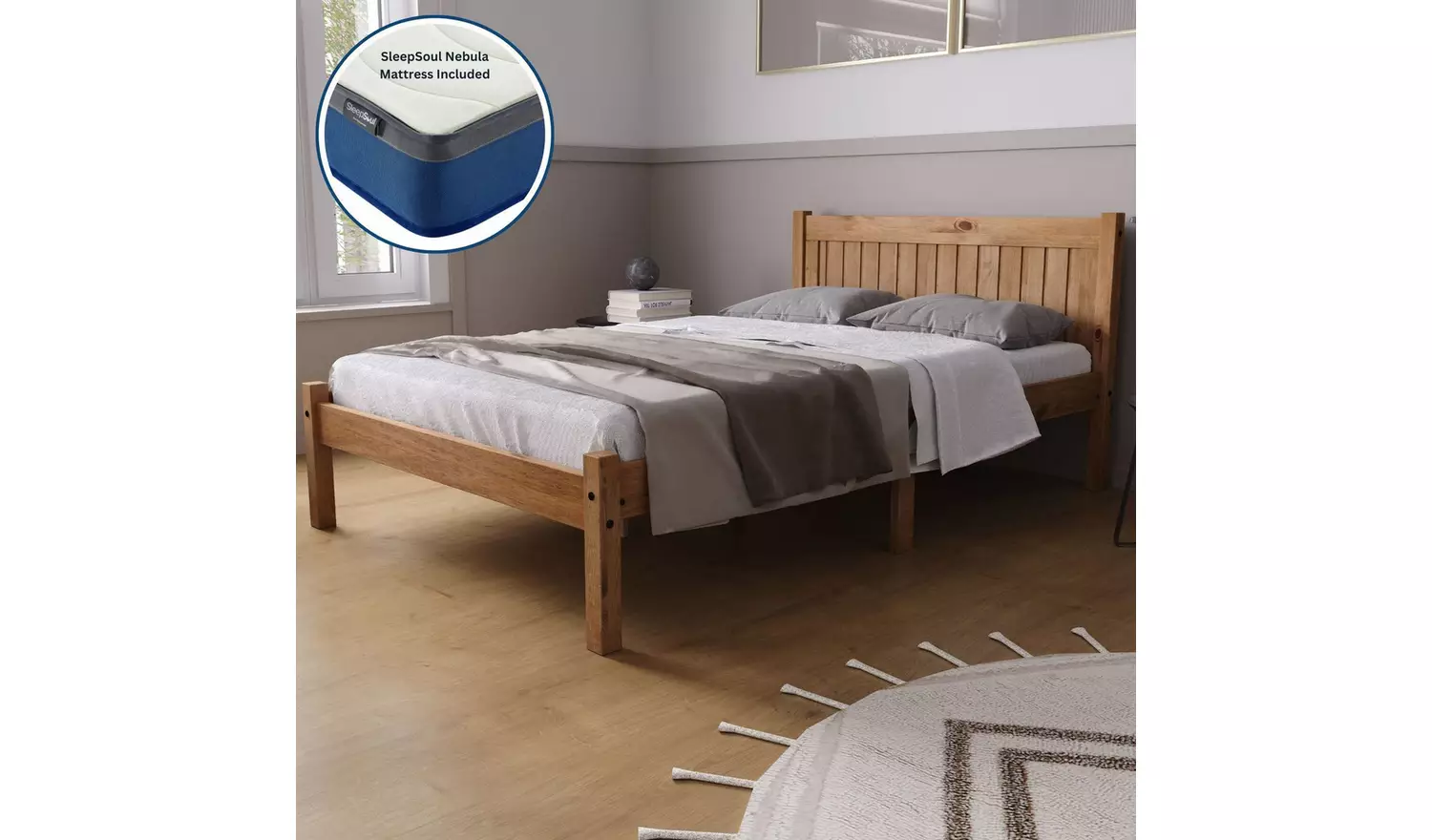 Birlea Rio Small Double Bed Frame with Mattress - Pine