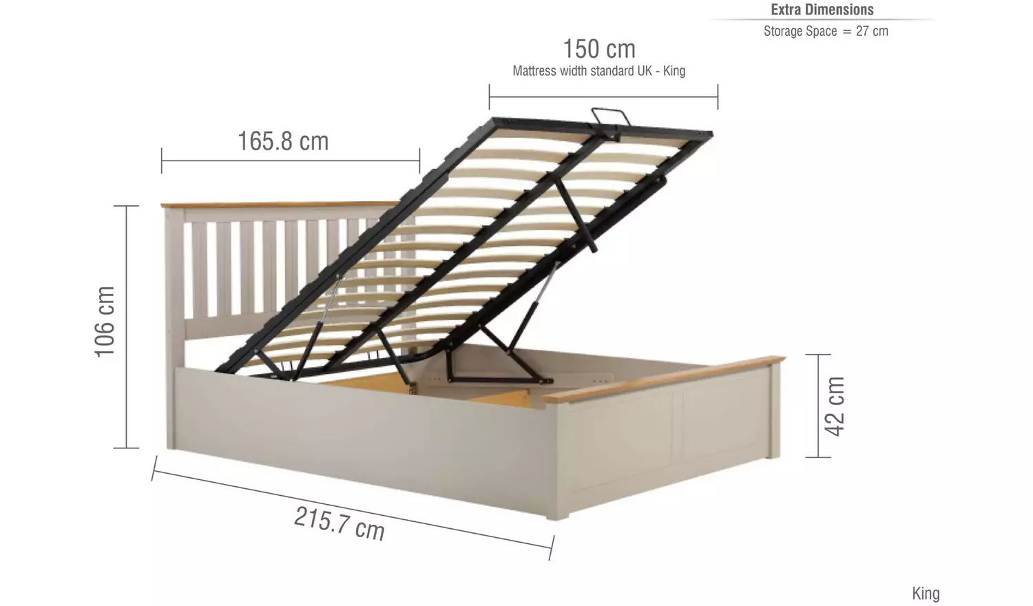 Birlea Phoenix Kingsize Ottoman Bed with Mattress-Pearl Grey