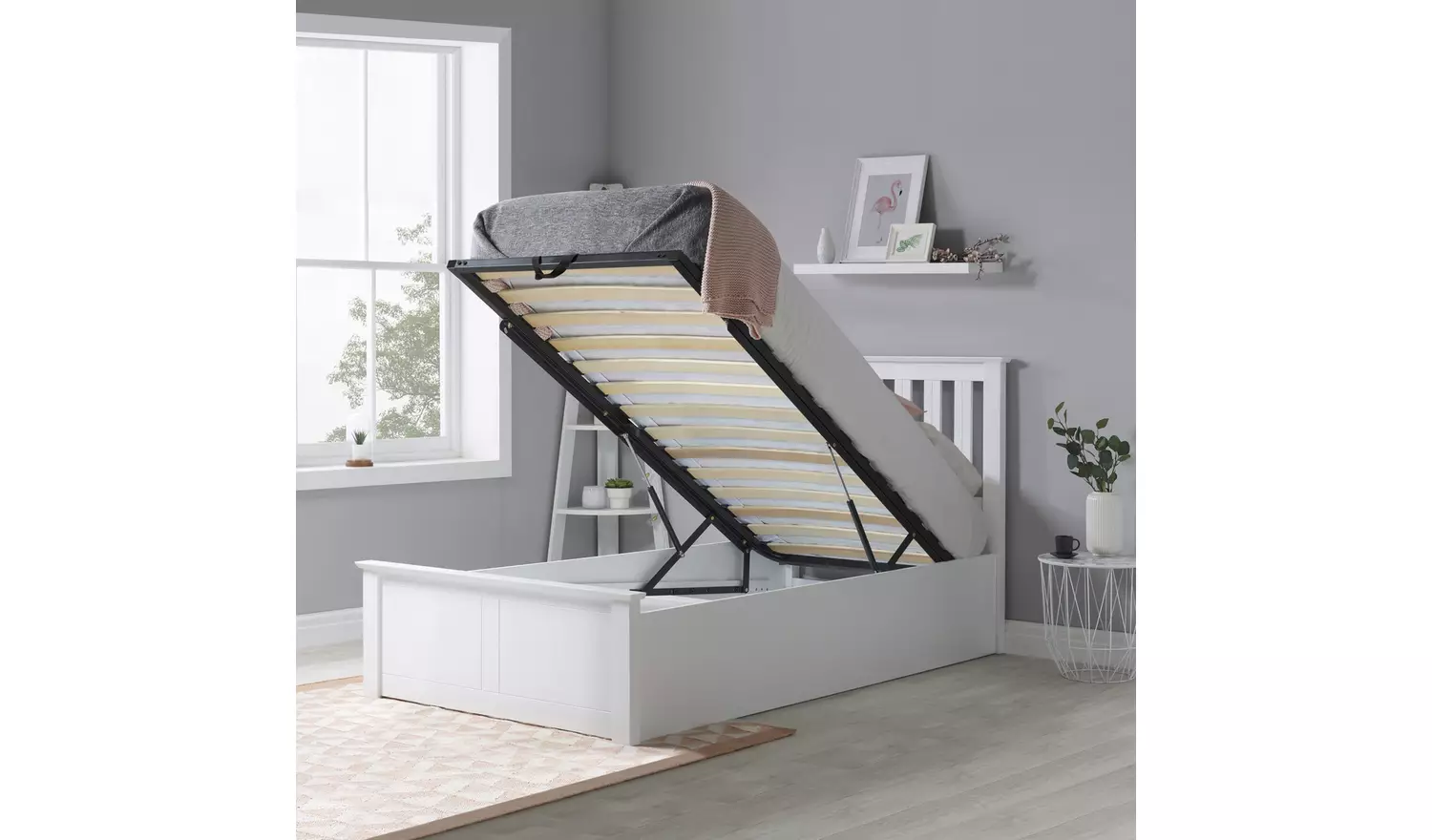 Birlea Phoenix Single Ottoman Bed with Mattress - White