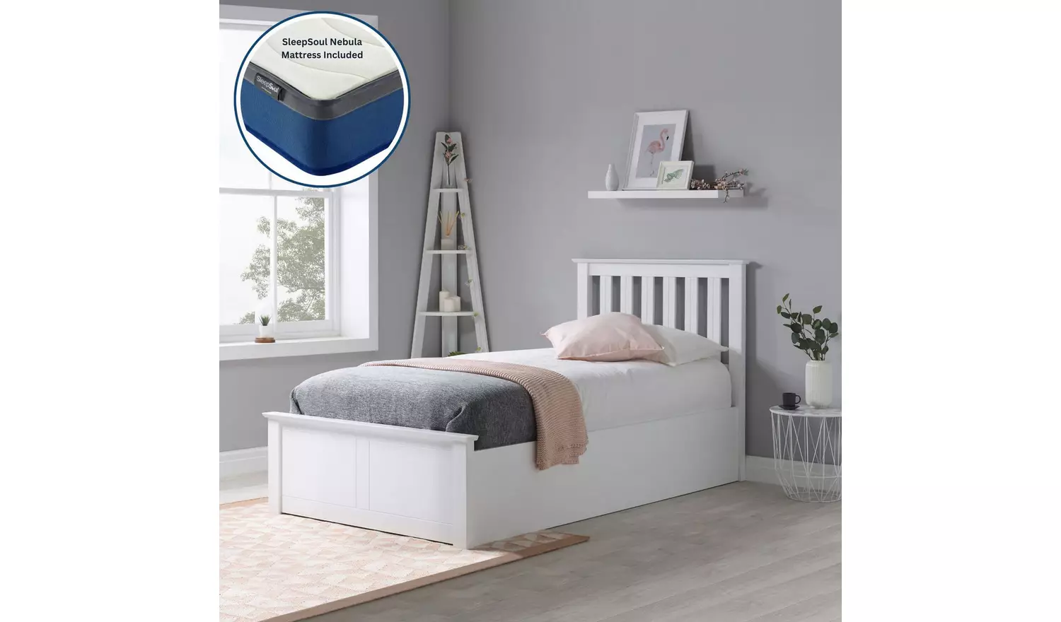 Birlea Phoenix Single Ottoman Bed with Mattress - White