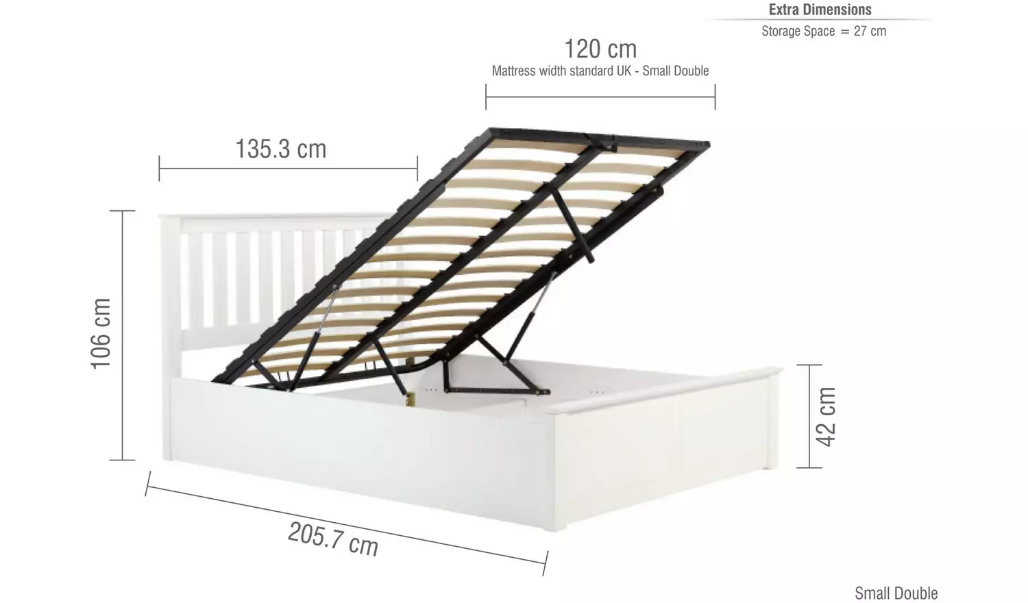 Birlea Phoenix Small Double Ottoman Bed with Mattress- White