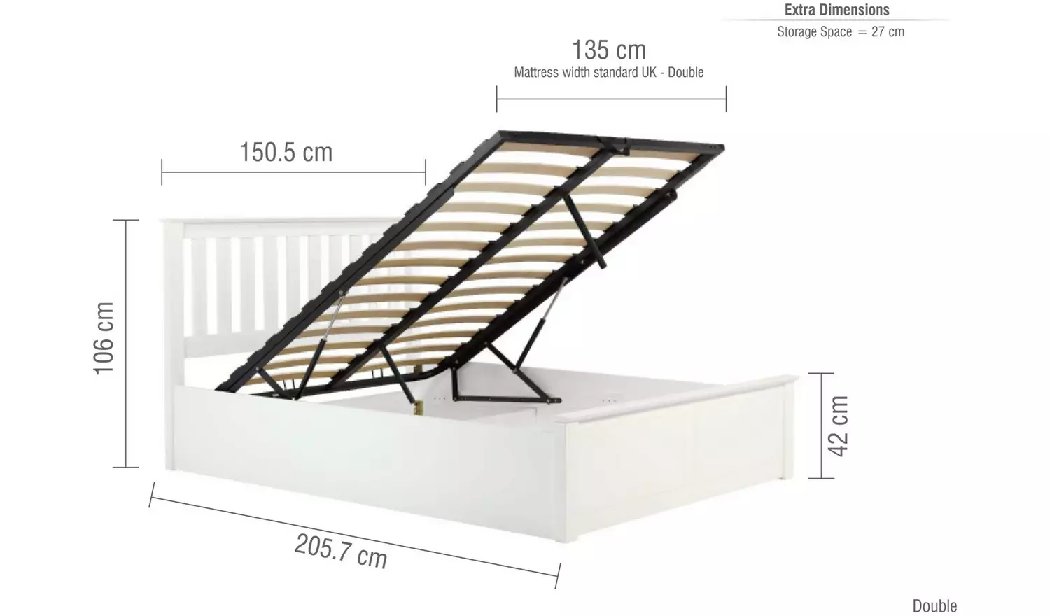 Birlea Phoenix Double Ottoman Bed with Mattress - White