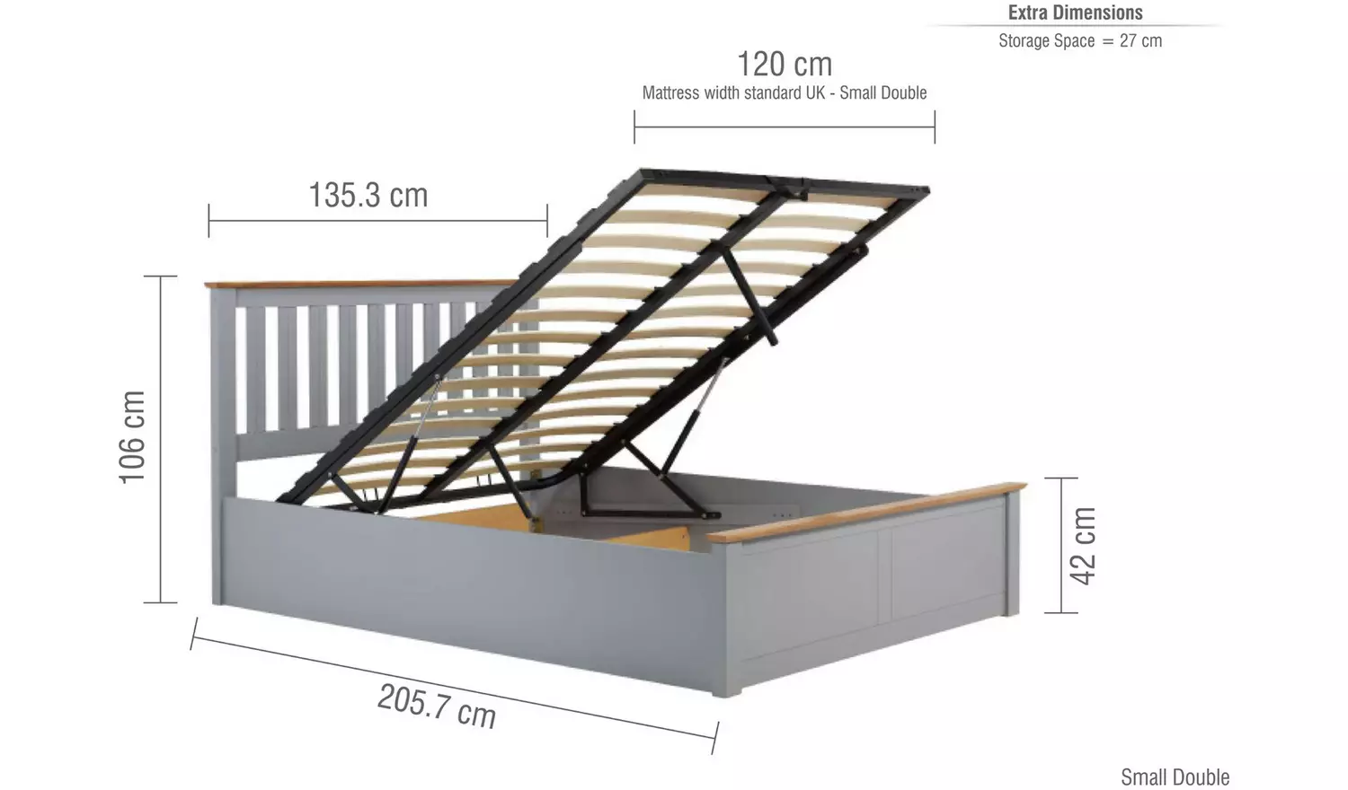 Birlea Phoenix Small Double Ottoman Bed with Mattress - Grey