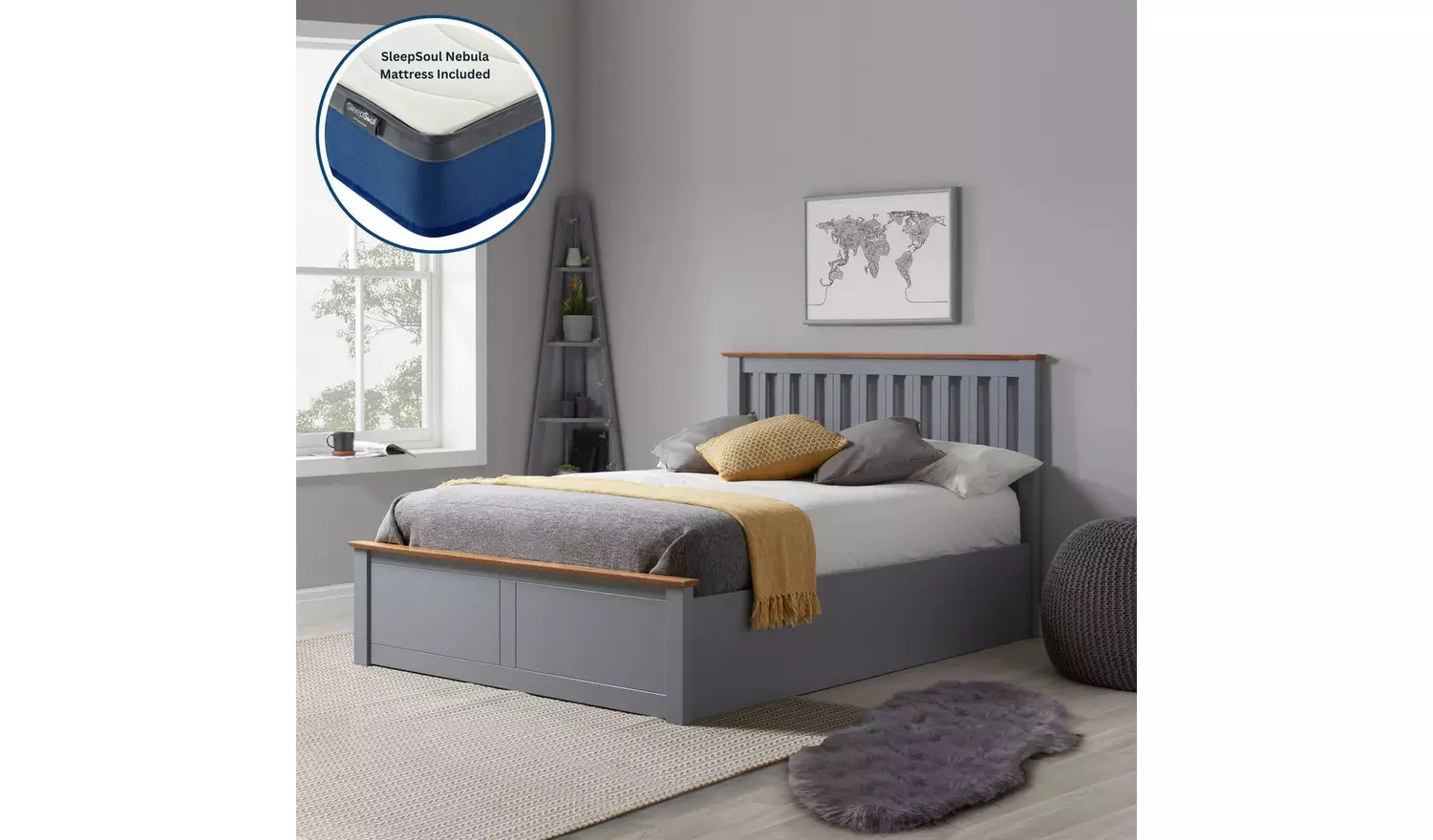 Birlea Phoenix Small Double Ottoman Bed with Mattress - Grey