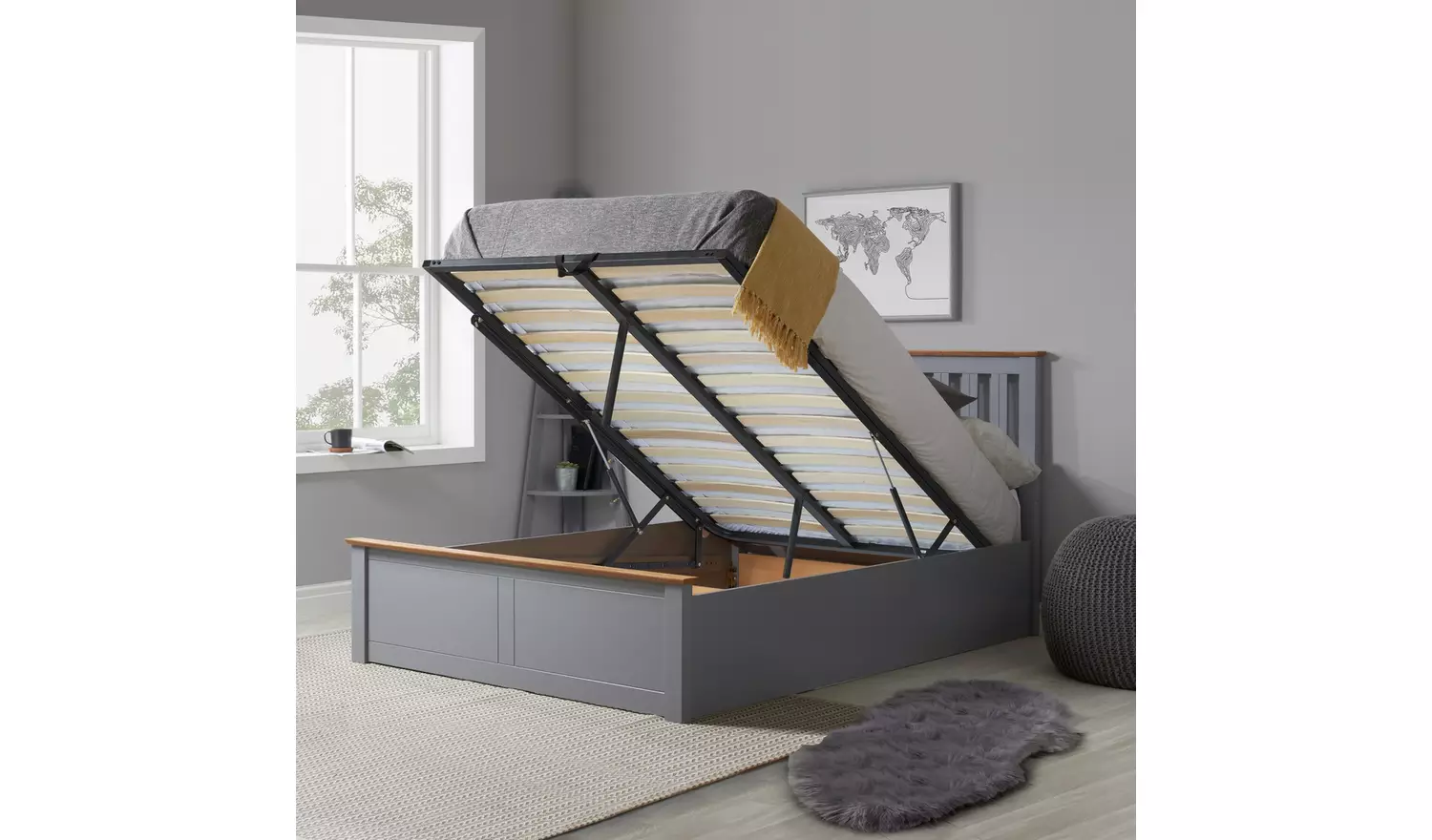 Birlea Phoenix Kingsize Ottoman Bed with Mattress-Stone Grey