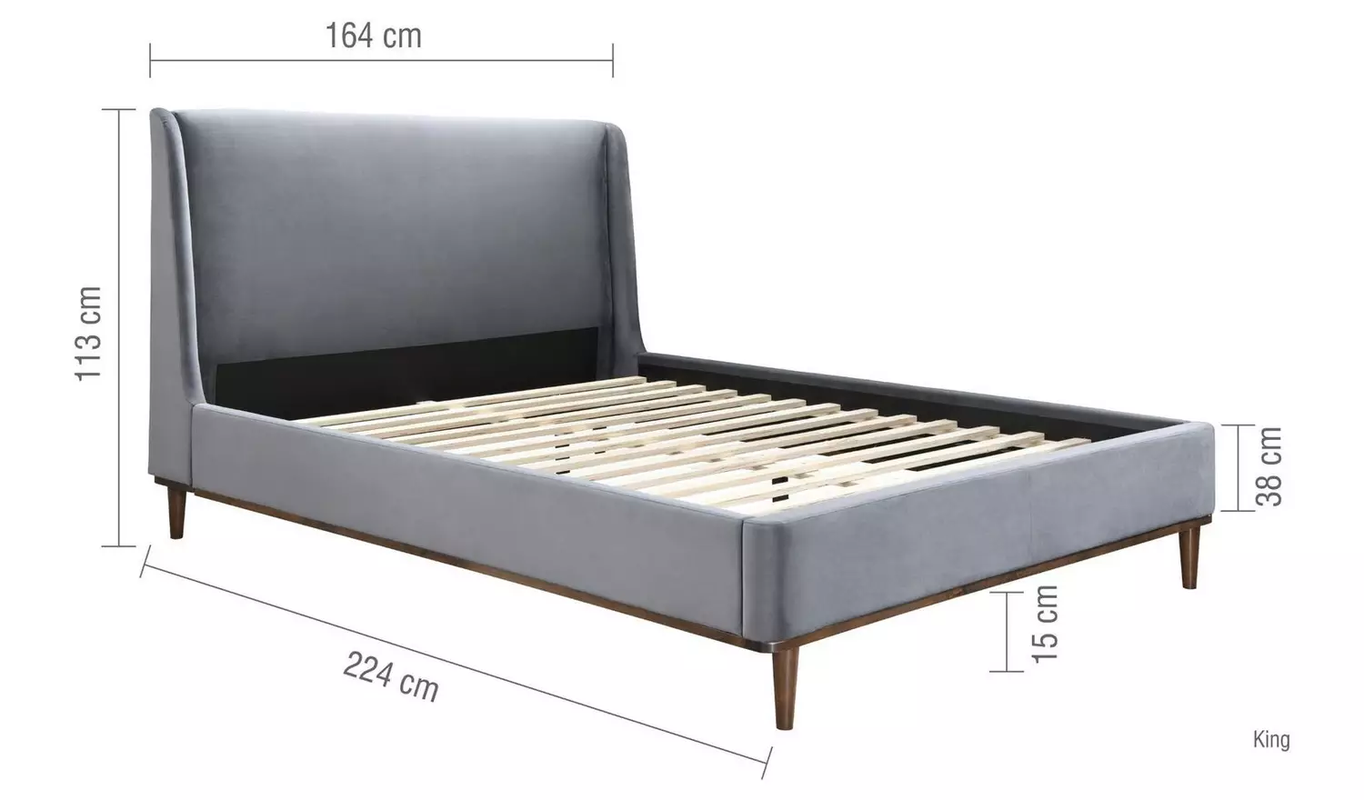 Birlea Lincoln Kingsize Fabric Bed Frame - Charcoal