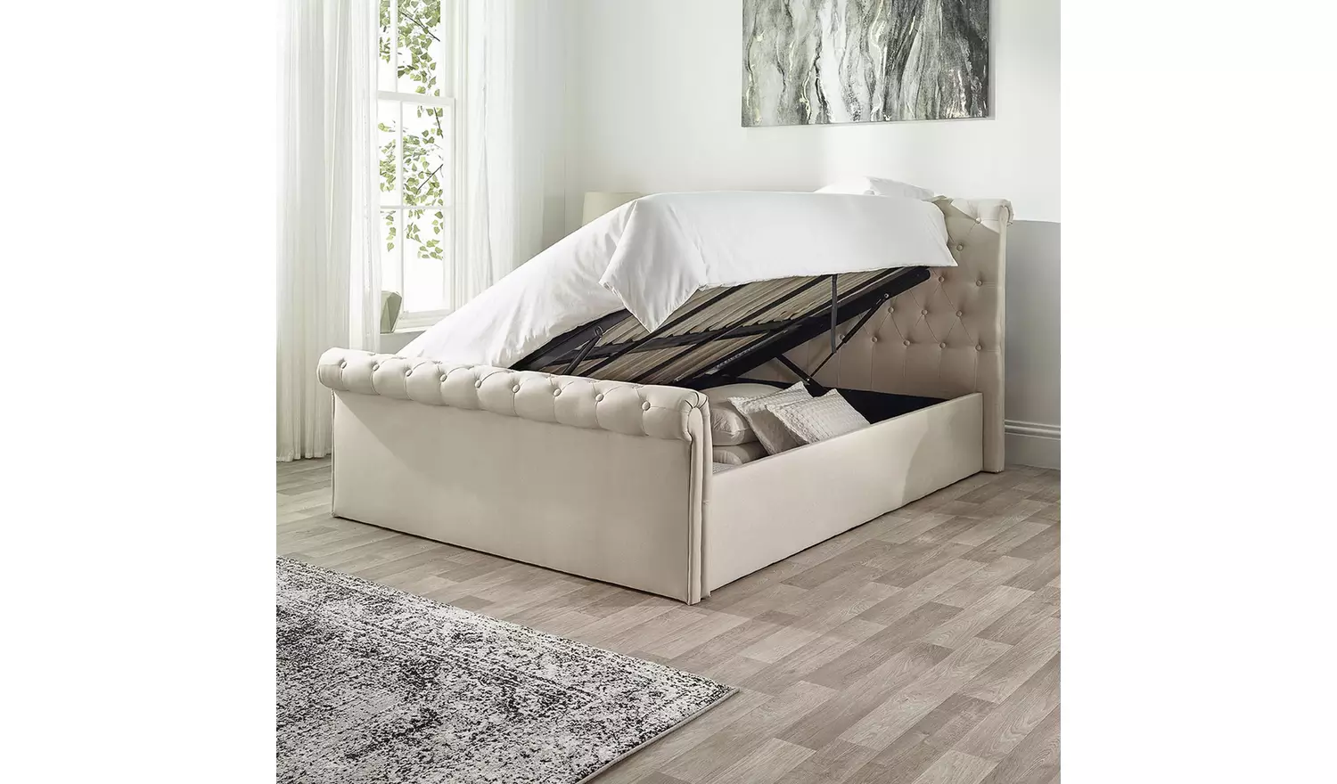 Aspire Chesterfield Small Double Ottoman Bed - Natural