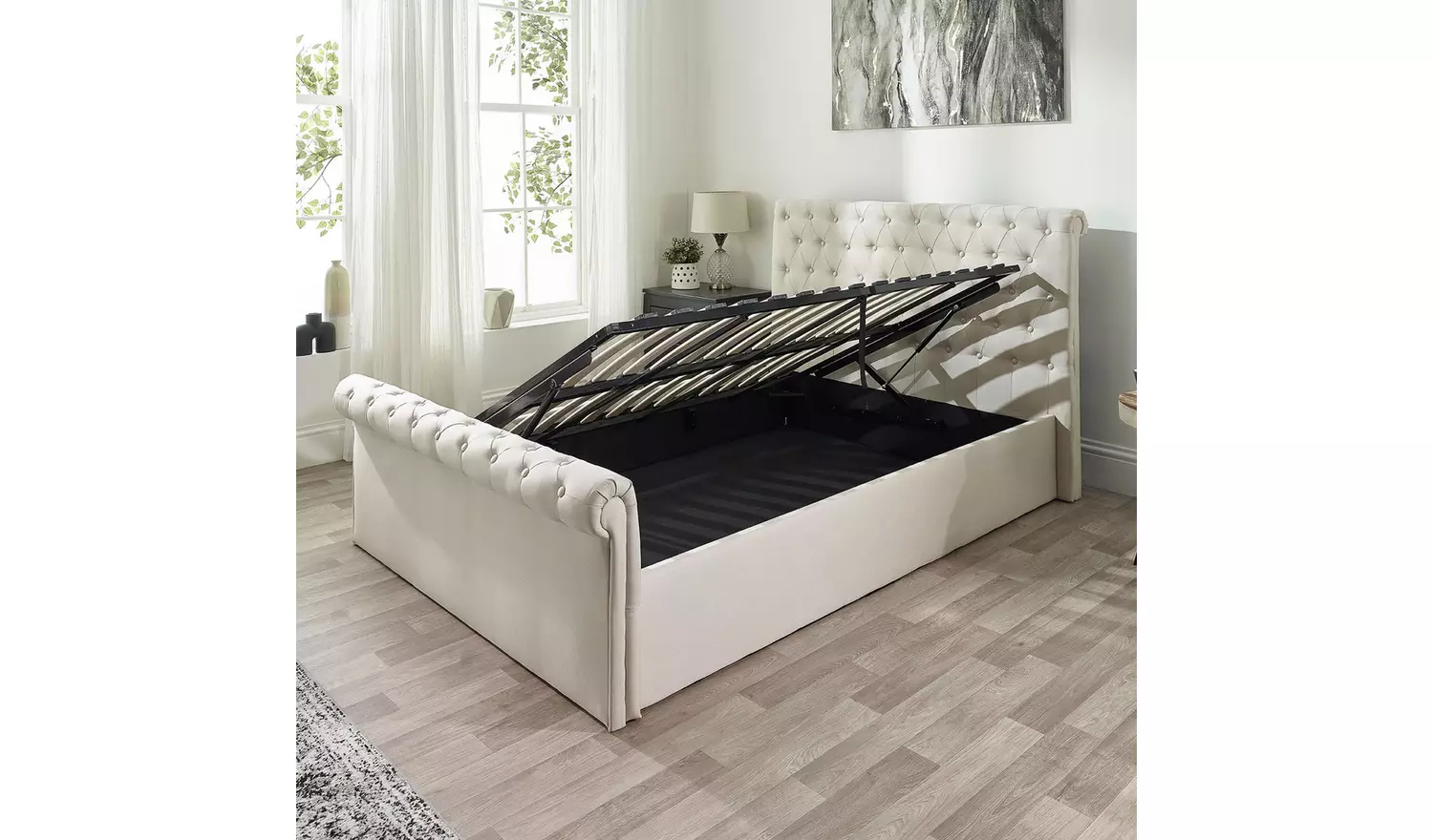 Aspire Chesterfield Small Double Ottoman Bed - Natural