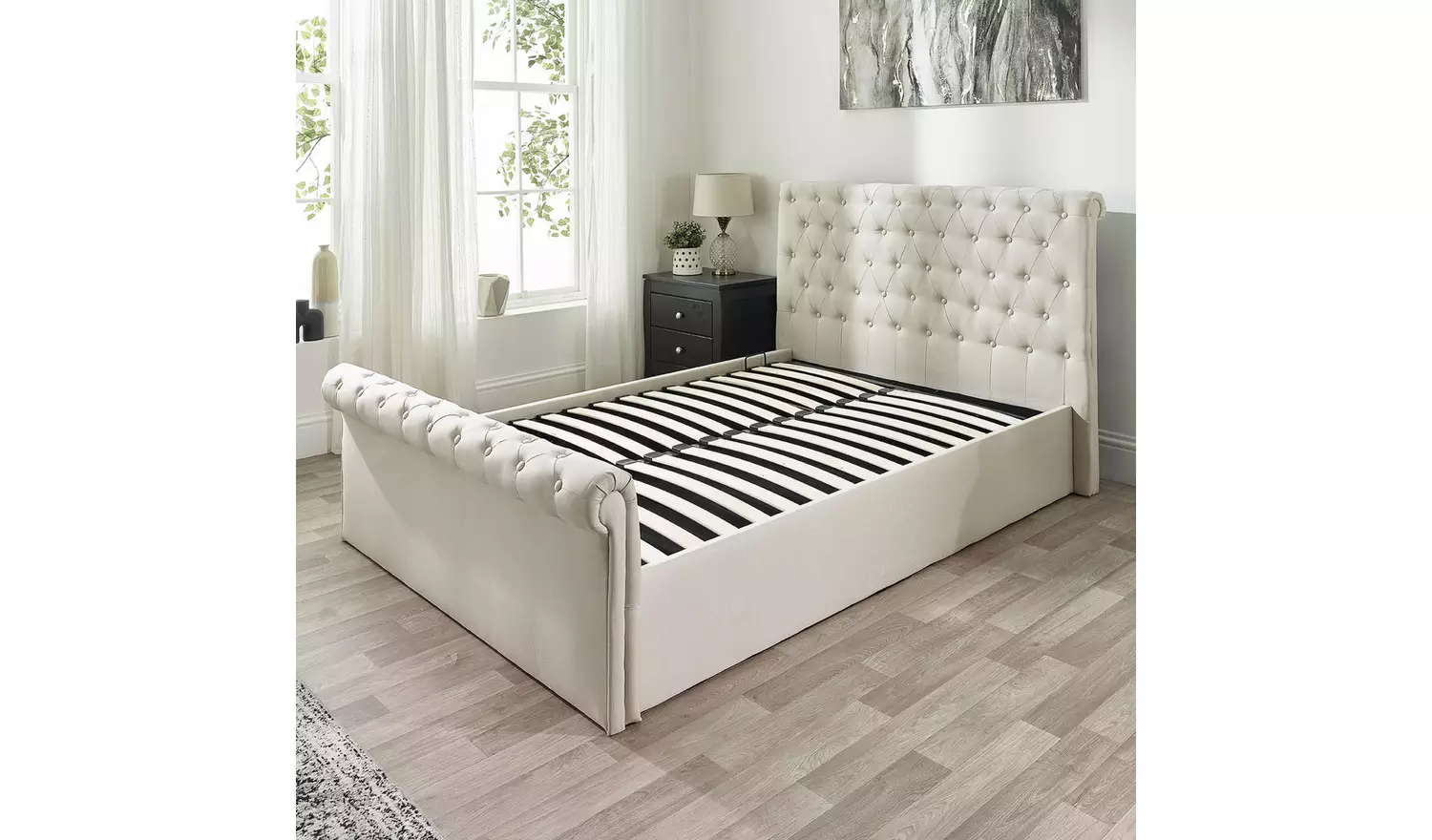 Aspire Chesterfield Small Double Ottoman Bed - Natural