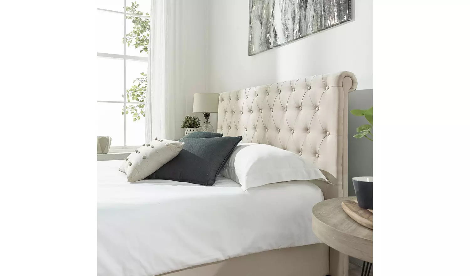 Aspire Chesterfield Small Double Ottoman Bed - Natural