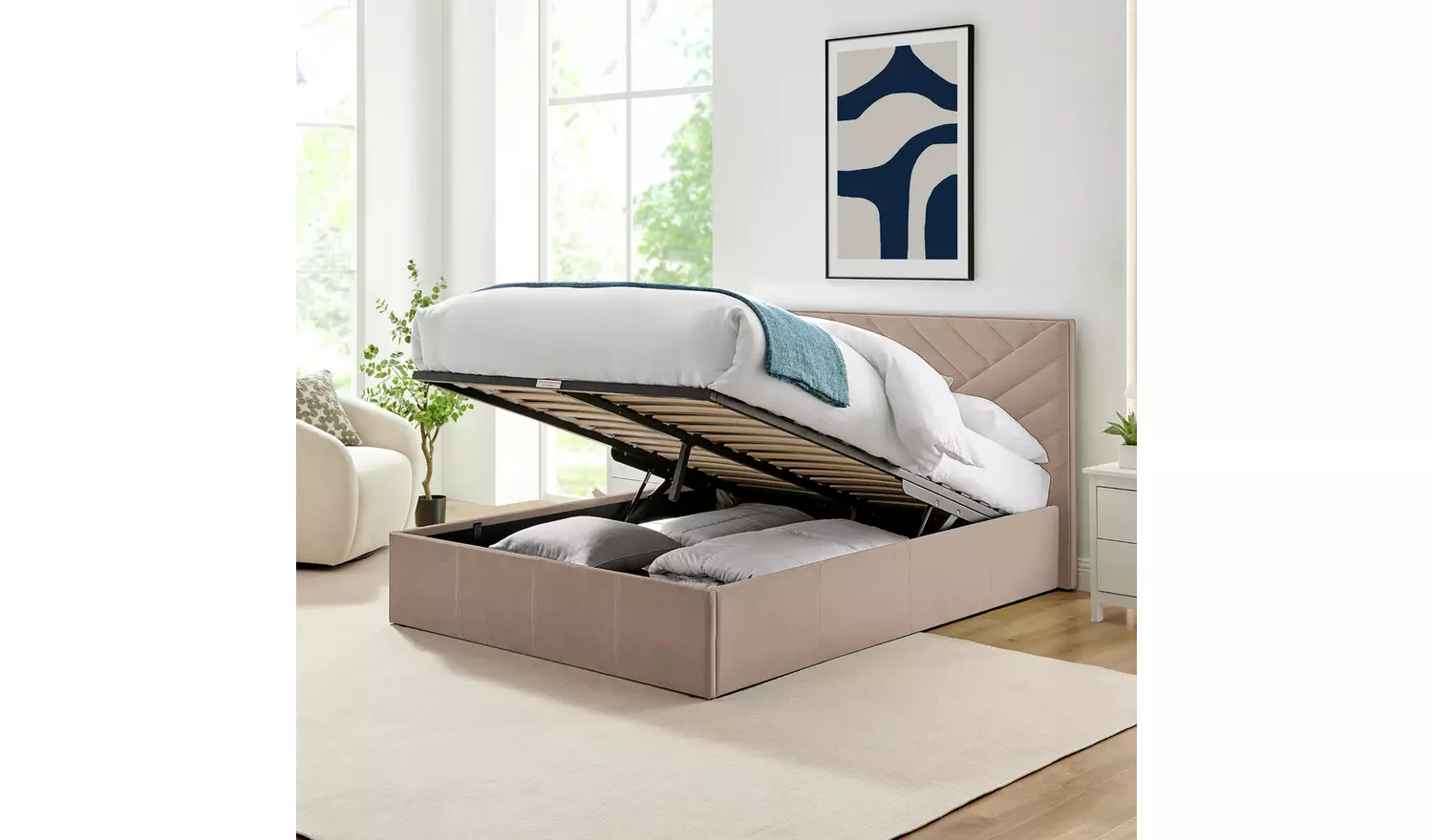 Argos Home Luca End Lift Small Double Ottoman Bed - Latte