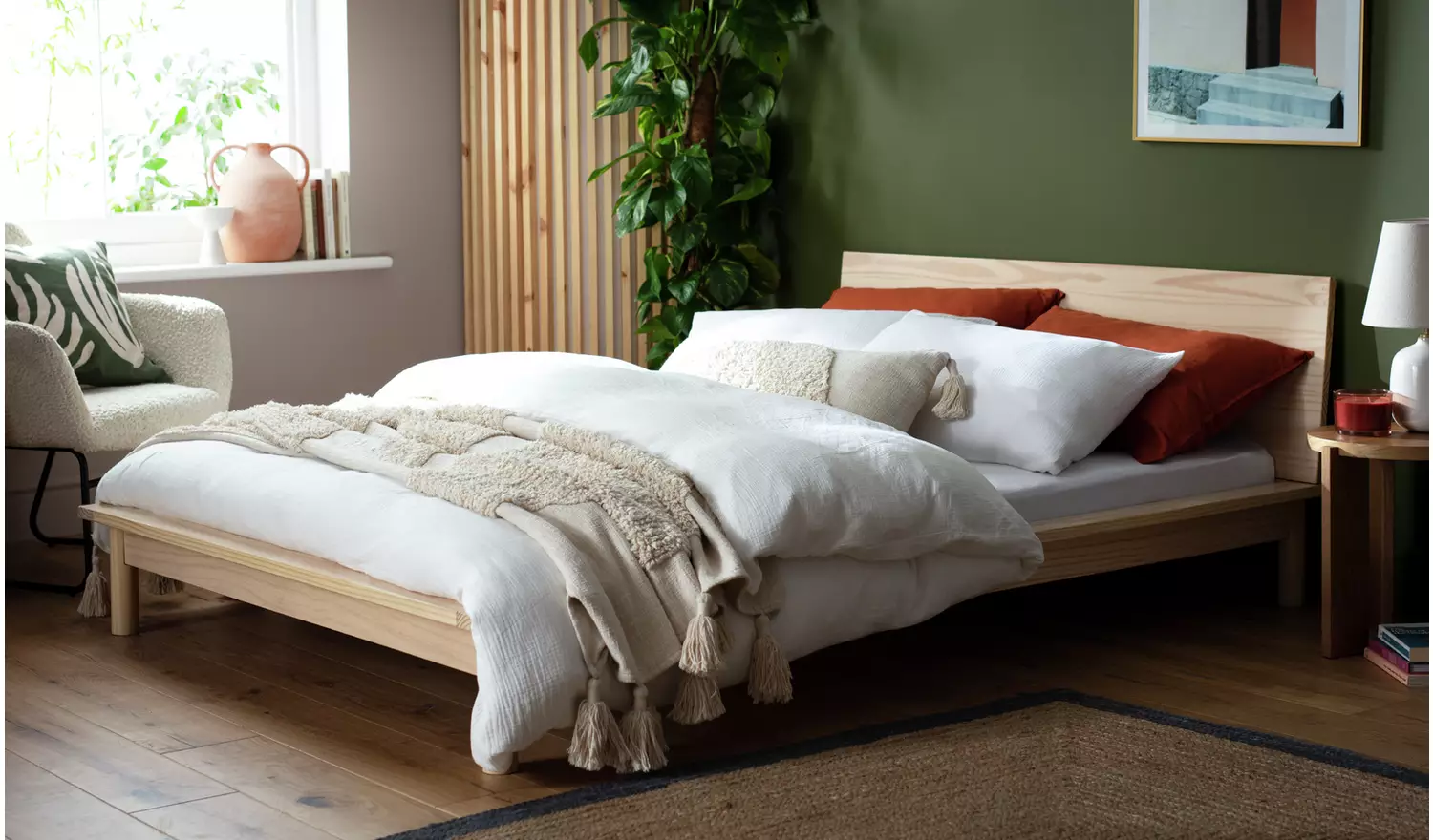 Habitat Akio Small Double Wooden Platform Bed Frame- Natural