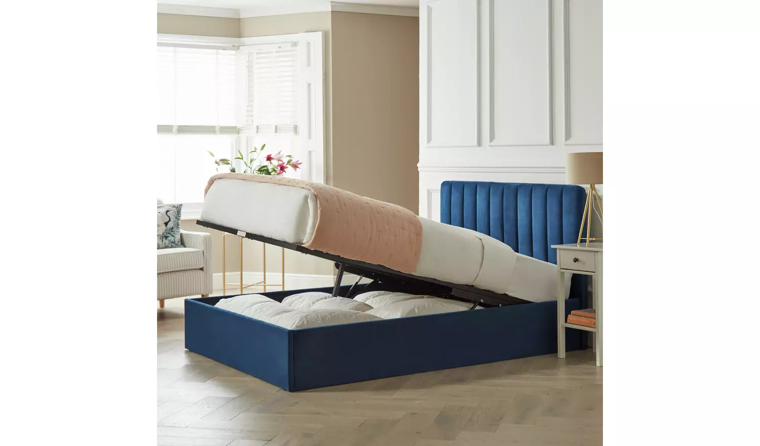 Argos Home Pandora Kingsize End Lift Ottoman Bed - Navy