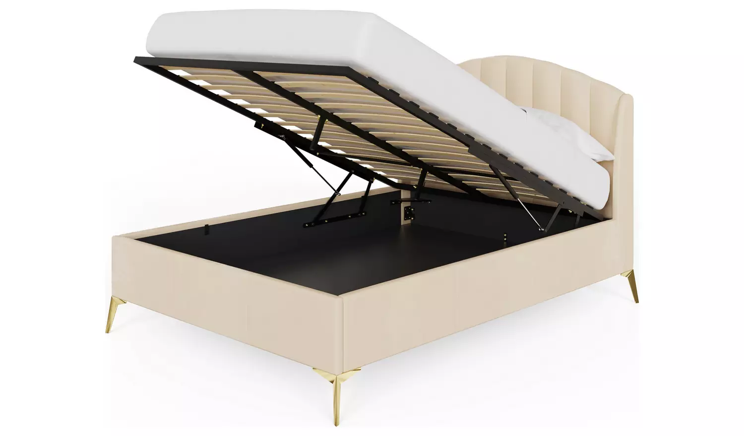 GFW Pettine Double Velvet Ottoman Bed Frame - Cream