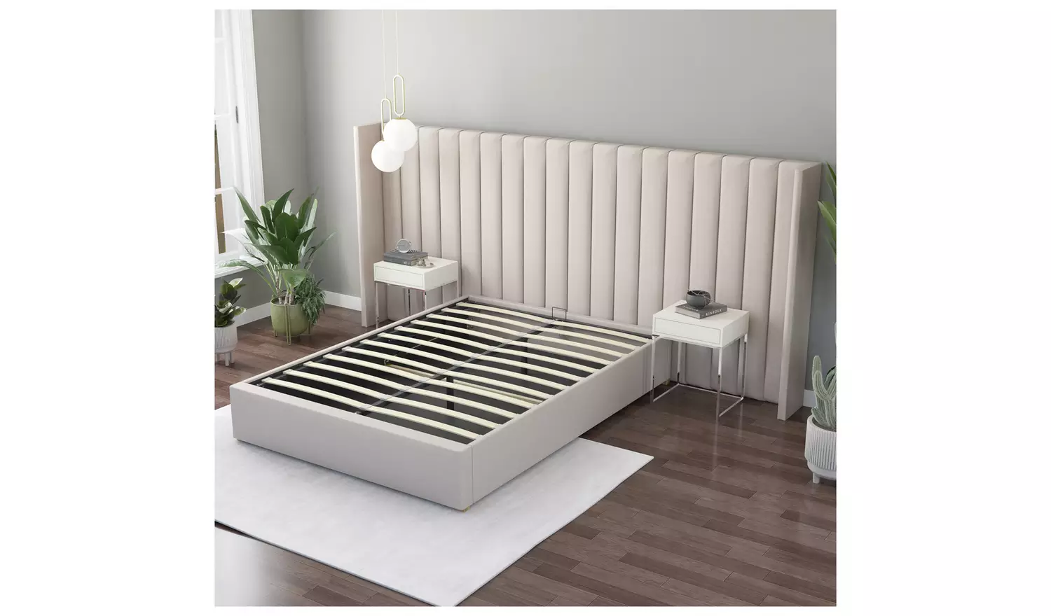 Aspire Grandeur Wing Kingsize Ottoman Bed Frame - Off White