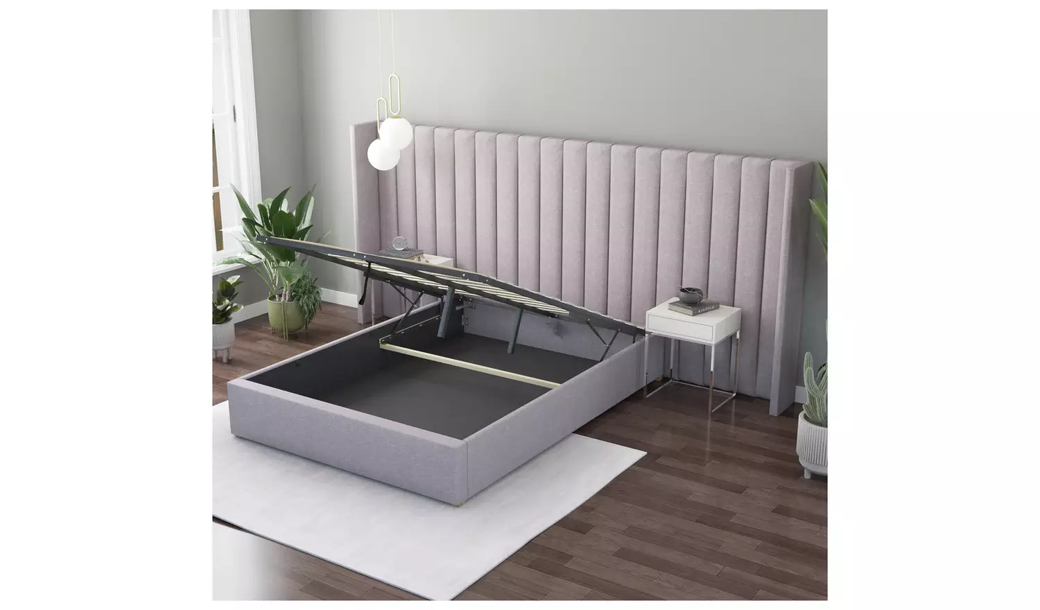 Aspire Grandeur Wing Double Ottoman Bed Frame - Grey