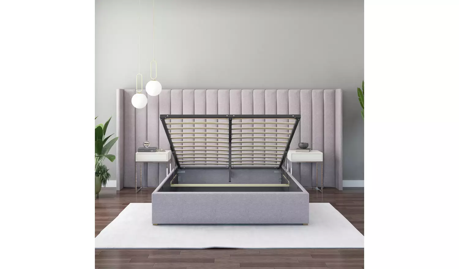 Aspire Grandeur Wing Double Ottoman Bed Frame - Grey
