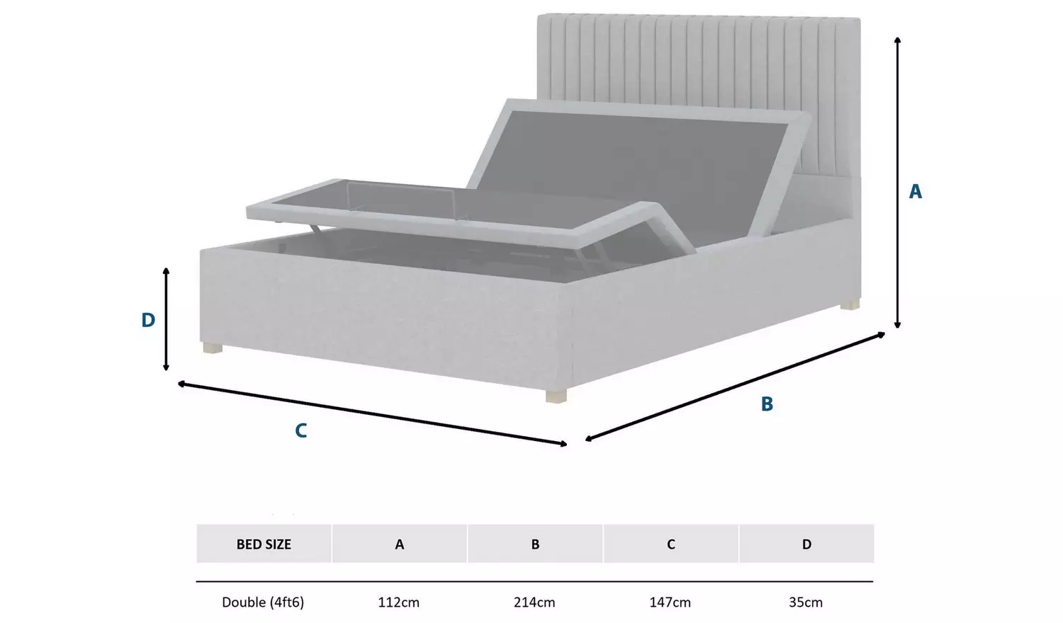 Aspire Double Velvet Adjustable Bed with Mattress - Steel