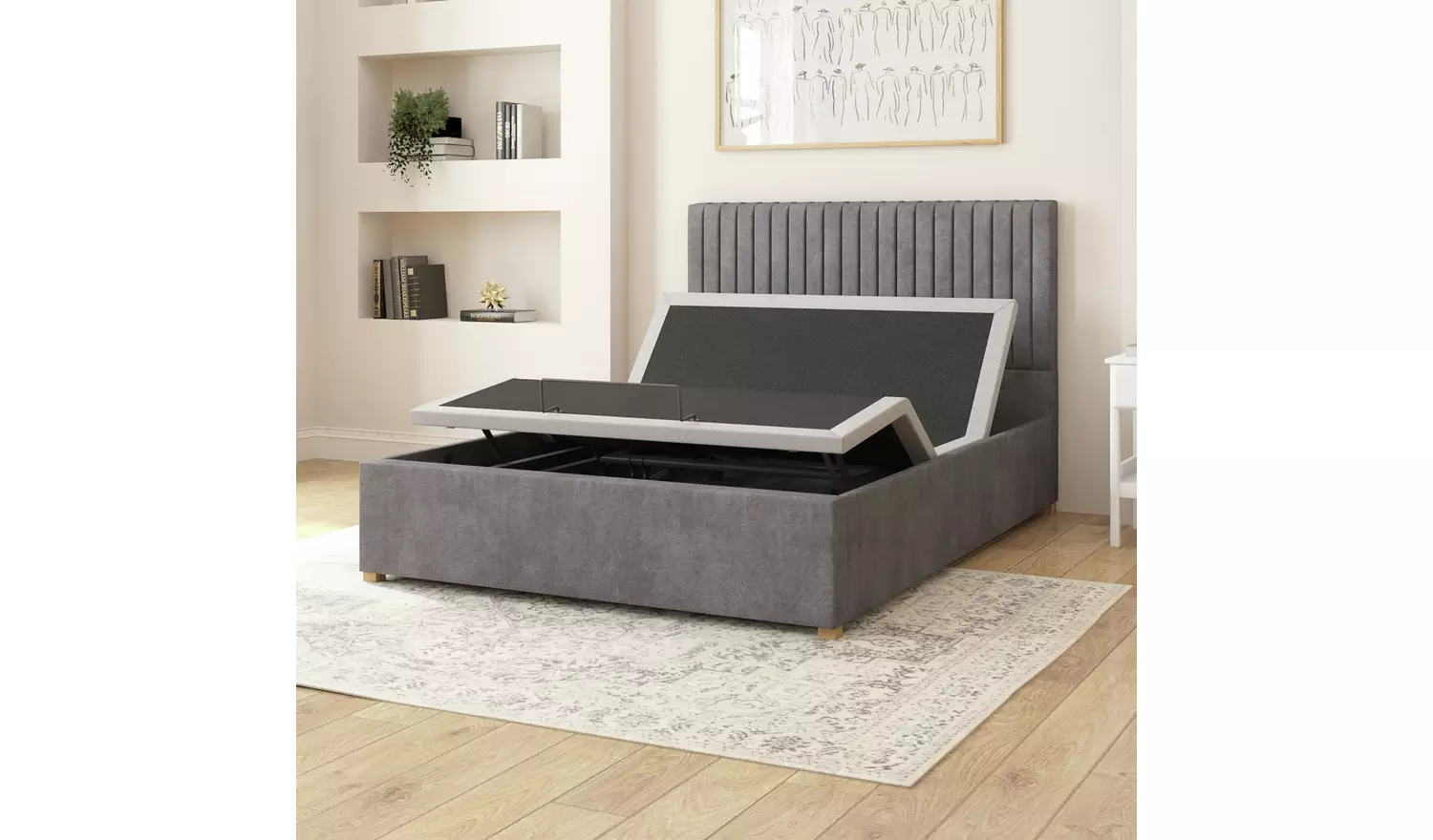 Aspire Double Velvet Adjustable Bed with Mattress - Steel