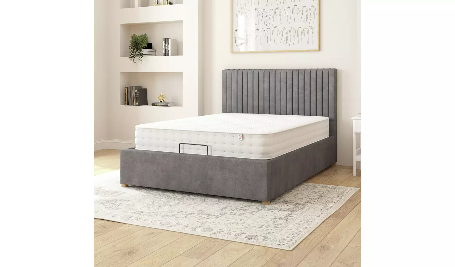 Aspire Double Velvet Adjustable Bed with Mattress - Steel