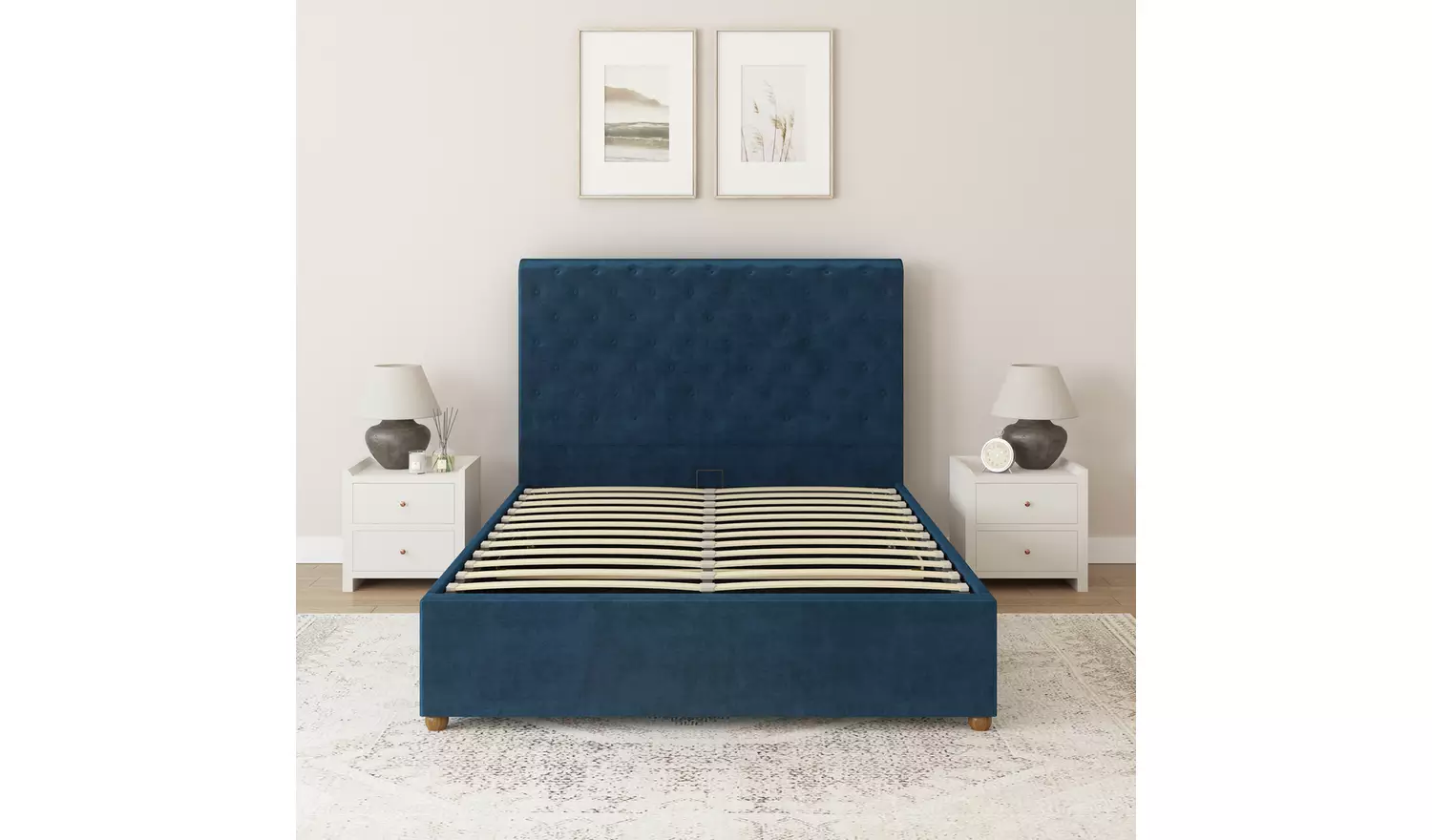 Aspire Taylor Superking Velvet End Lift Ottoman Bed - Navy