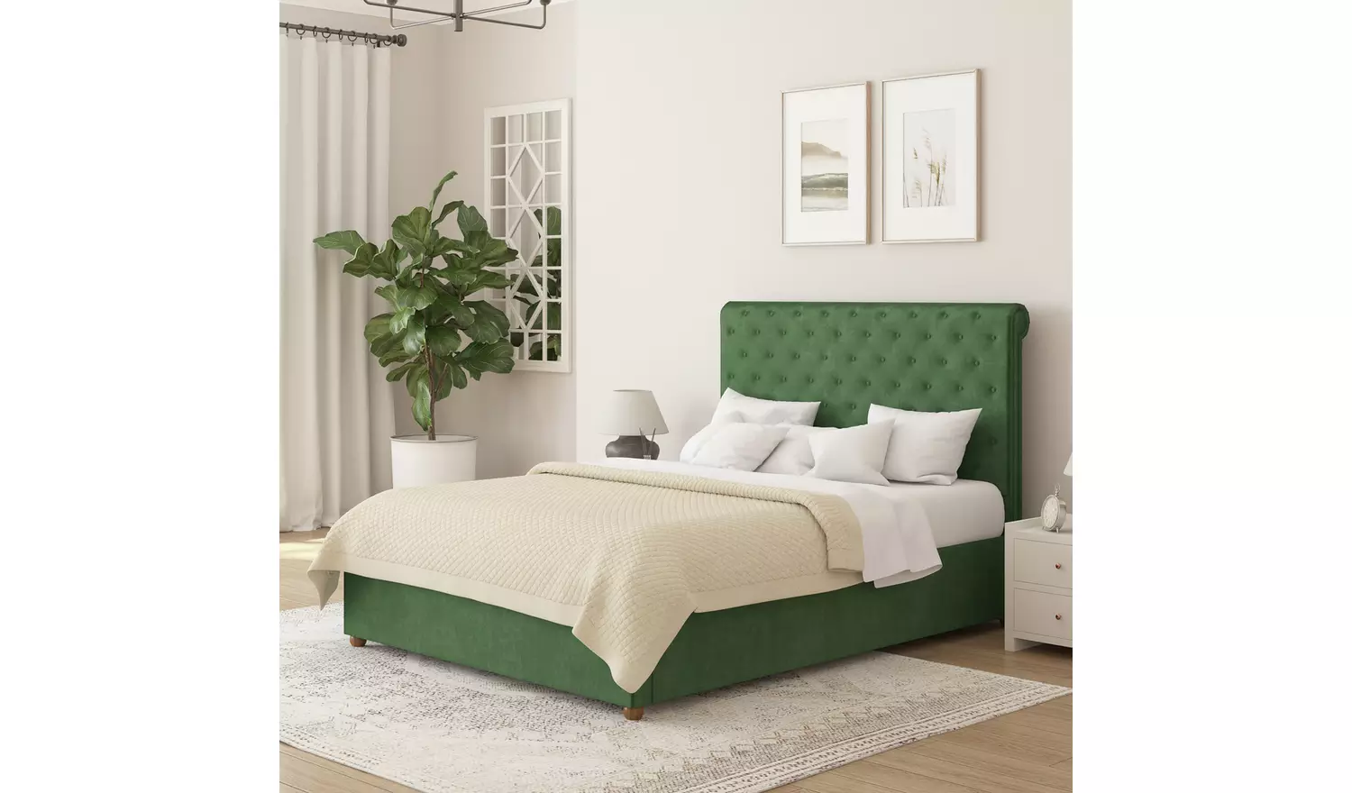 Aspire Taylor Single Velvet End Lift Ottoman Bed - Green