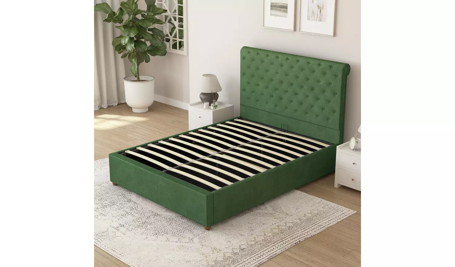 Aspire Taylor Single Velvet End Lift Ottoman Bed - Green