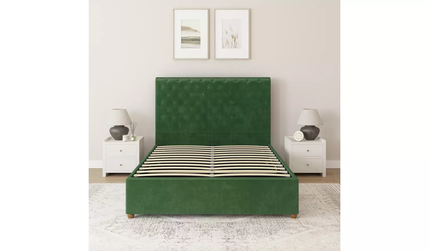 Aspire Taylor Single Velvet End Lift Ottoman Bed - Green