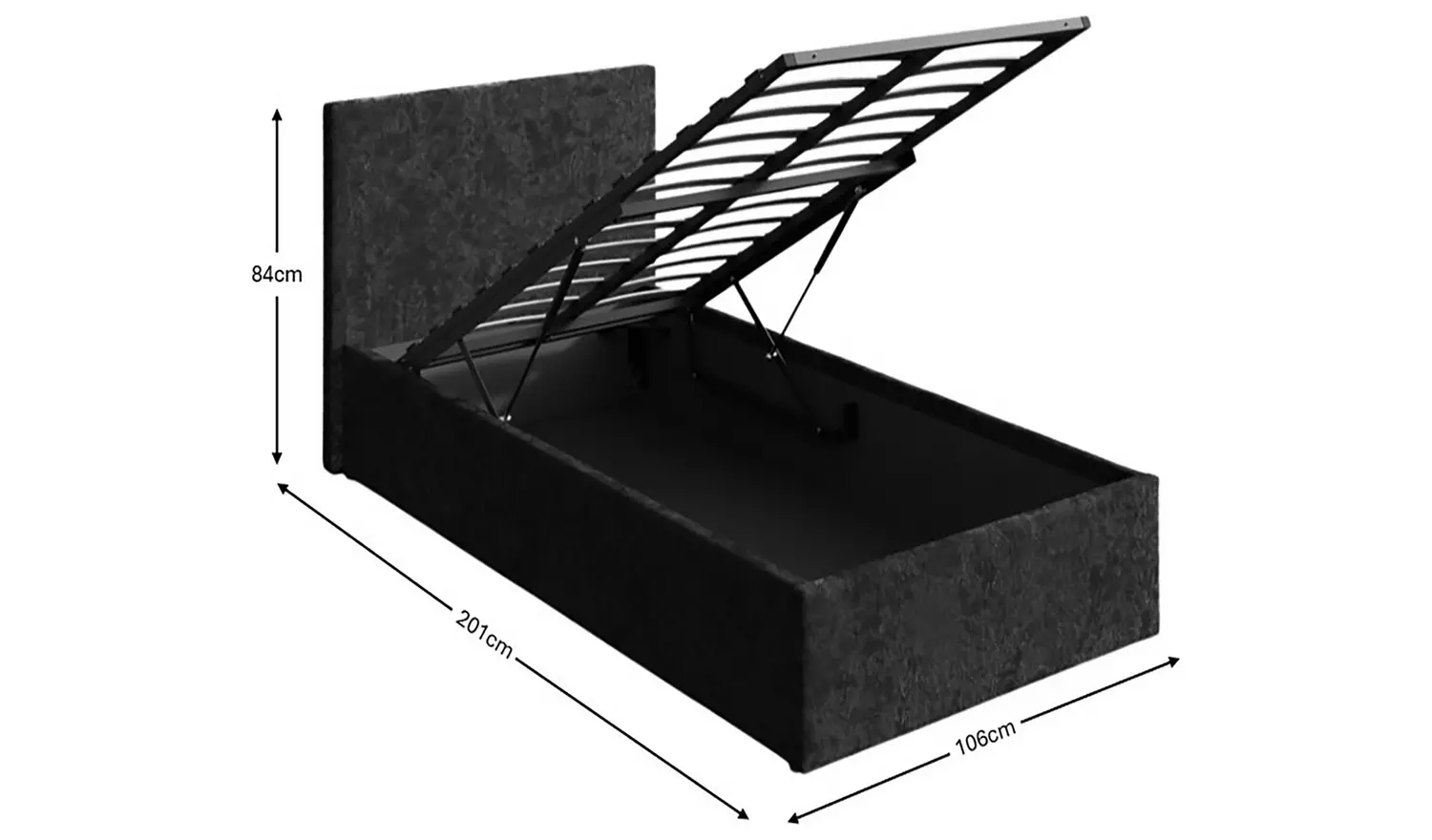 GFW End Lift Single Velvet End Lift Ottoman Bed - Black