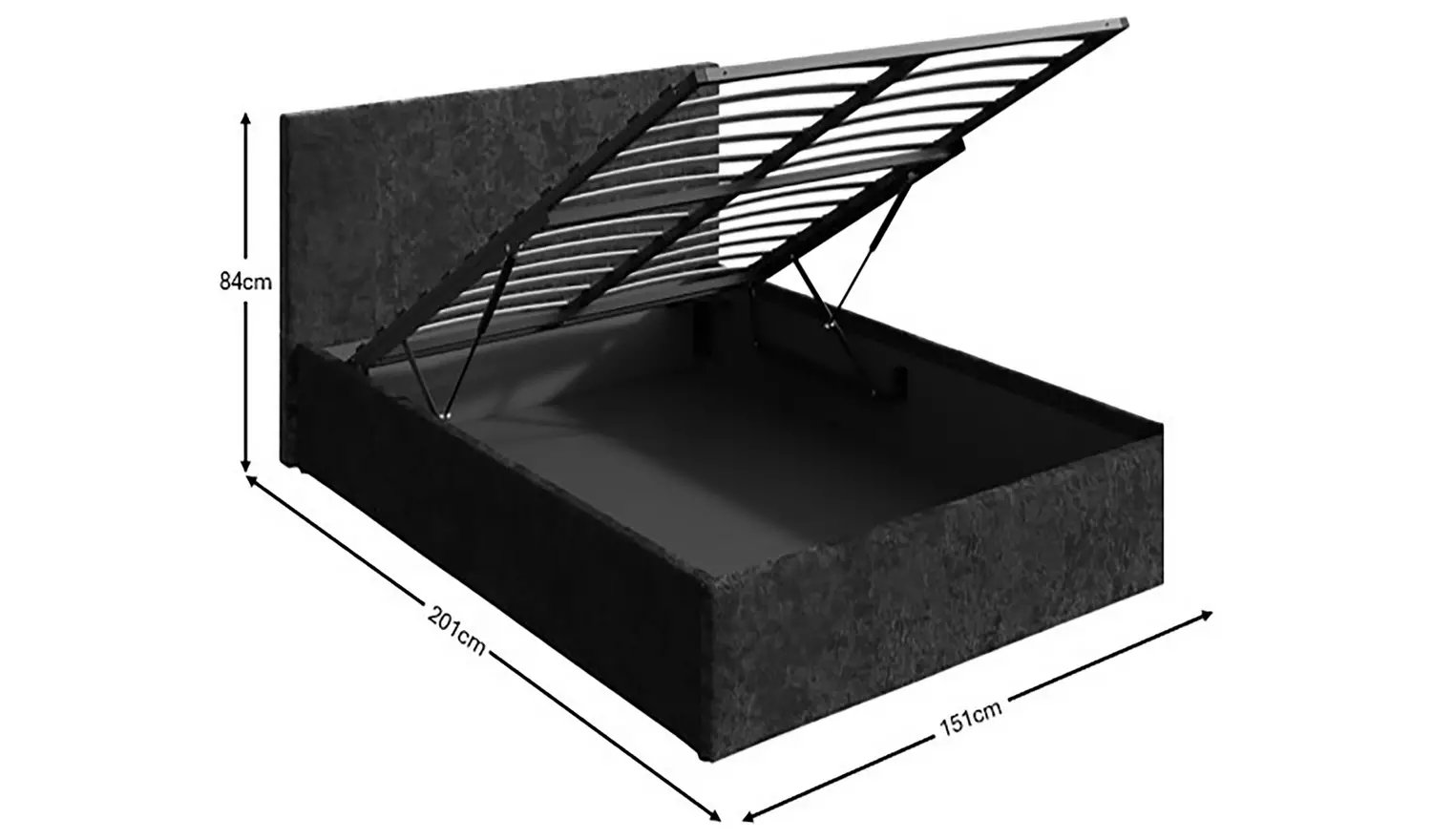 GFW End Lift Double Velvet End Lift Ottoman Bed - Black