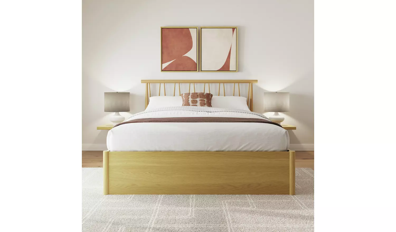 GFW Fusem Spindle Double End Lift Ottoman Bed - Oak