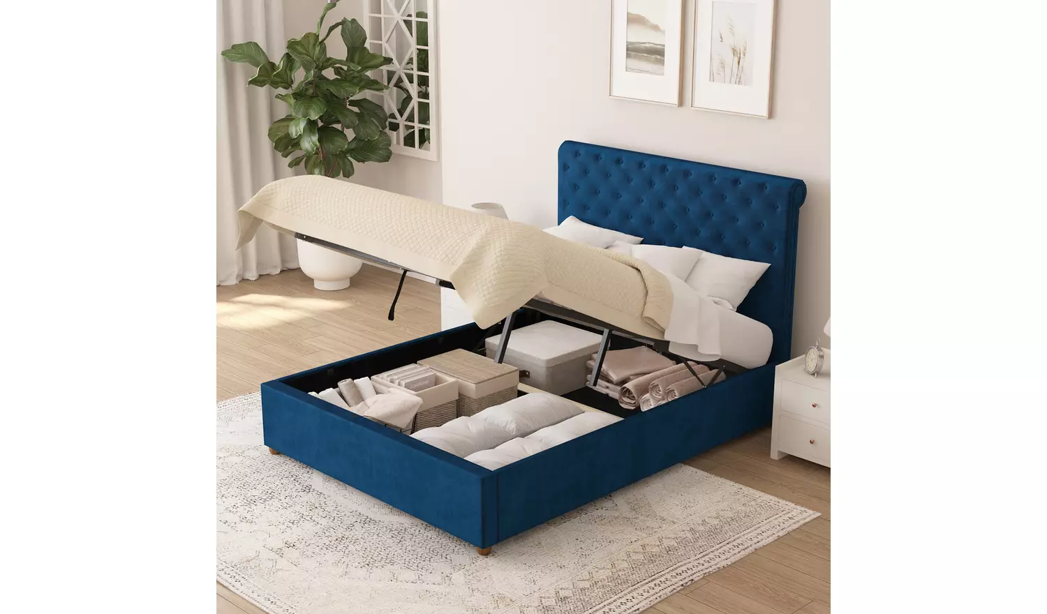 Aspire Taylor Small Double End Lift Ottoman Bed - Navy
