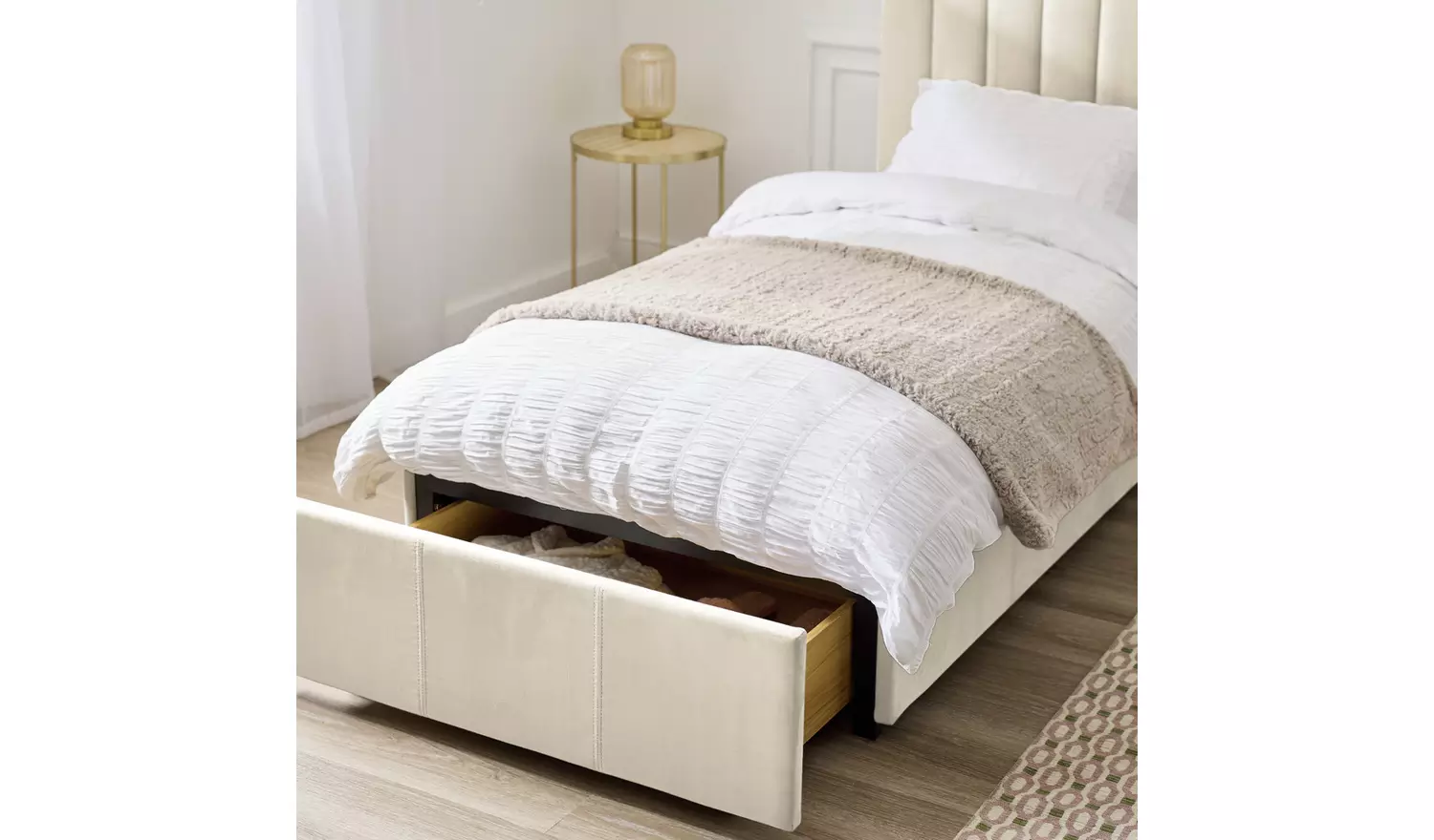 Argos Home Pandora Single Drawer Storage Bed Frame - Cream