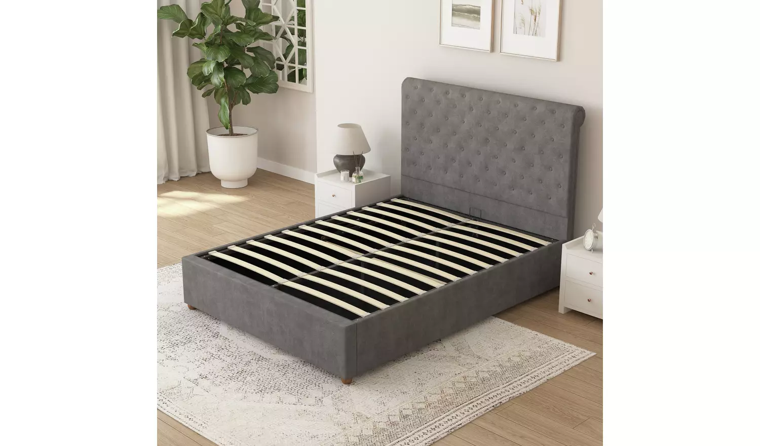 Aspire Taylor Double Velvet End Lift Ottoman Bed - Steel
