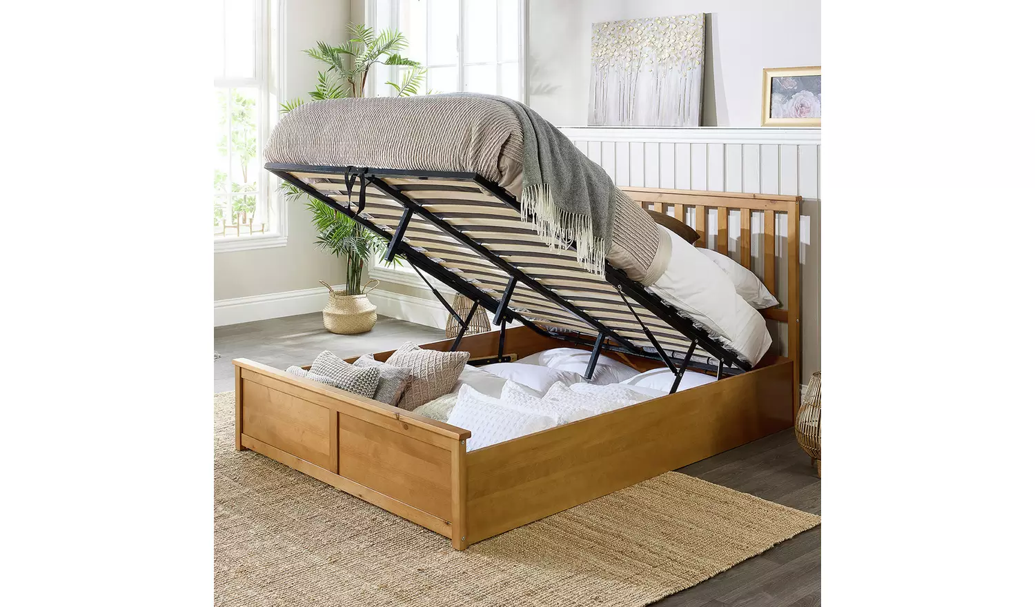 Aspire Atlantic Small Double End Lift Ottoman Bed-Light Wood